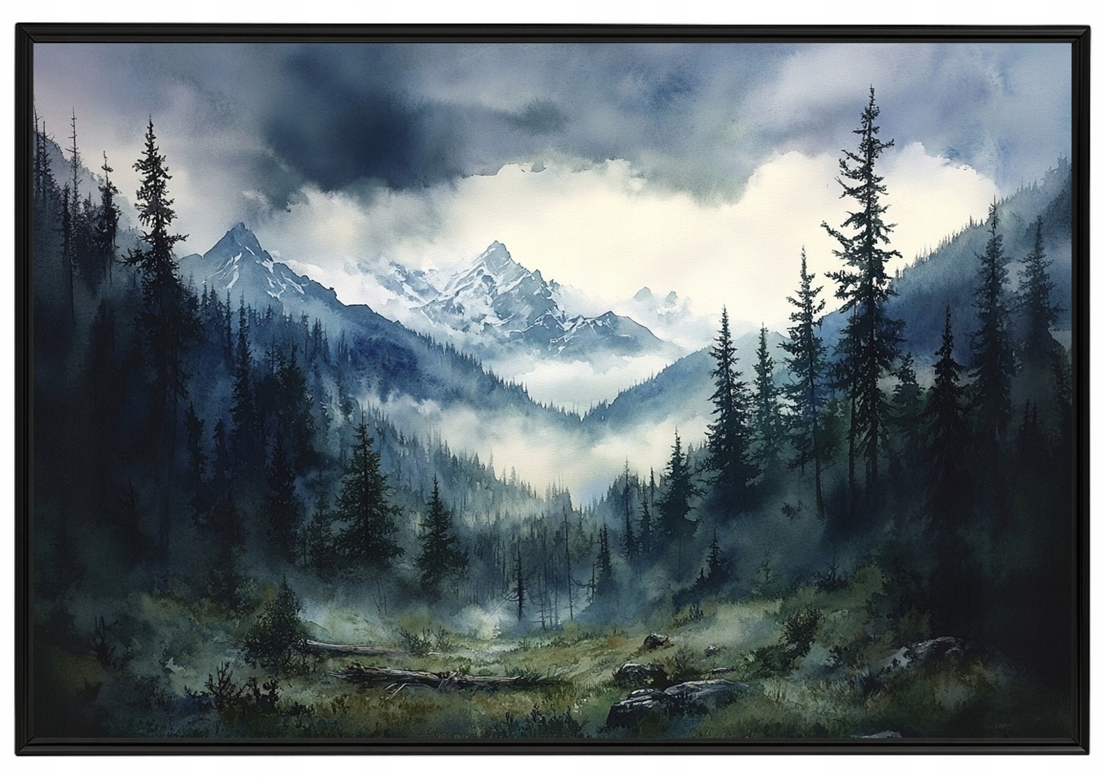 Plakát Rámeček Aluminium Krajina Hory Vrcholky Les Nebe Mraky Bouře 60x40