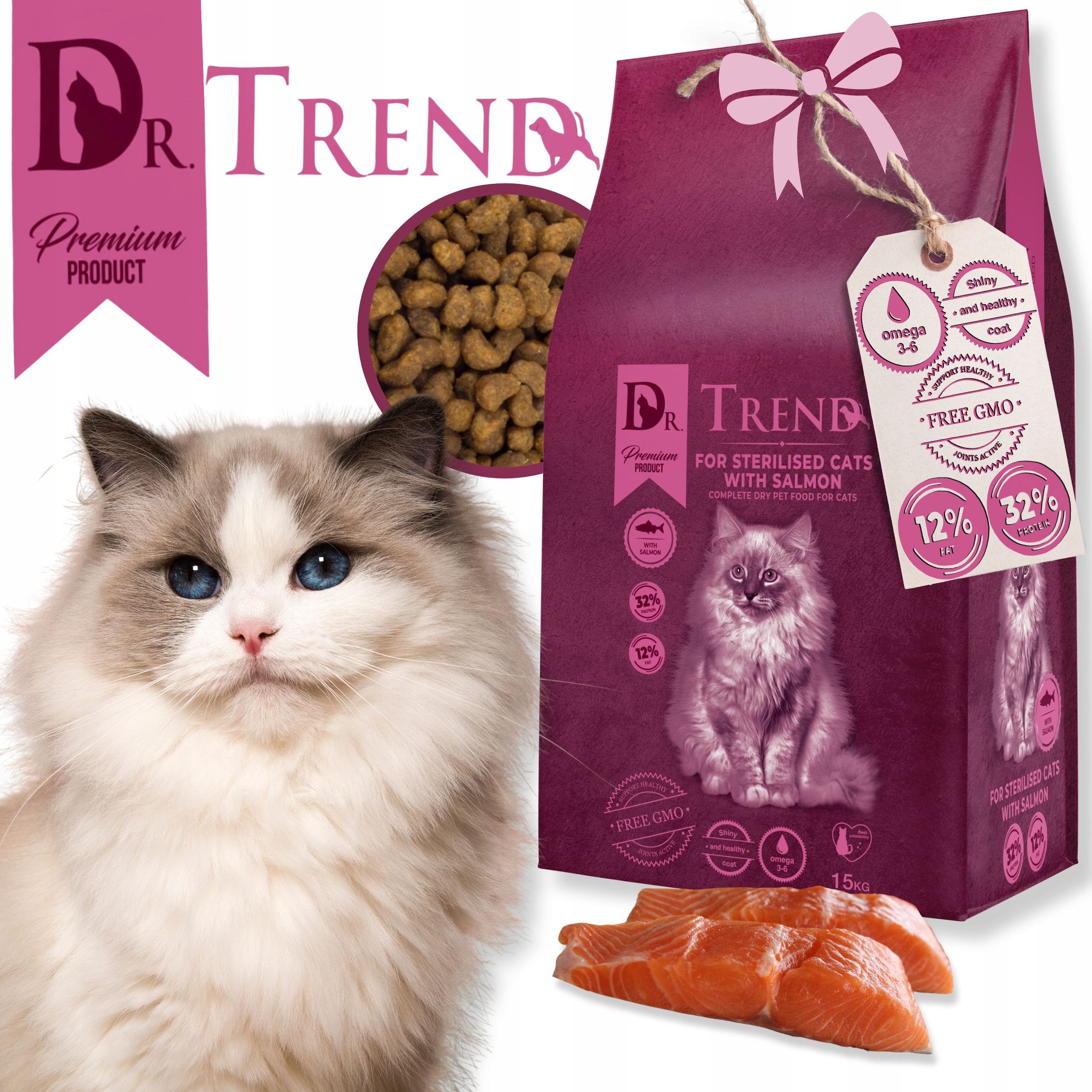 Levně Dr.trend Premium suché krmivo pro sterilizované kočky s lososem 15 kg