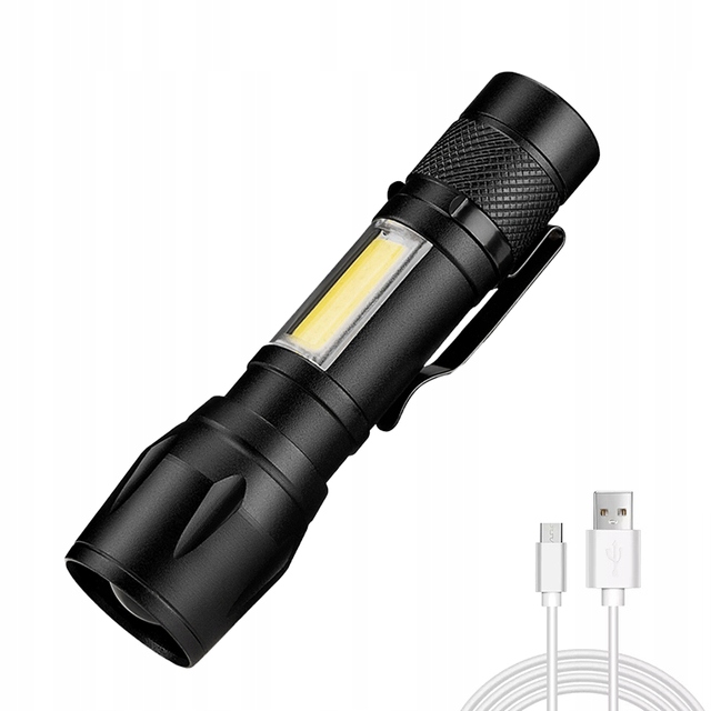 LATARKA LED ZOOM TAKTYCZNA KIESZONKOWA USB AKUMULATOR MAŁA PORĘCZNA