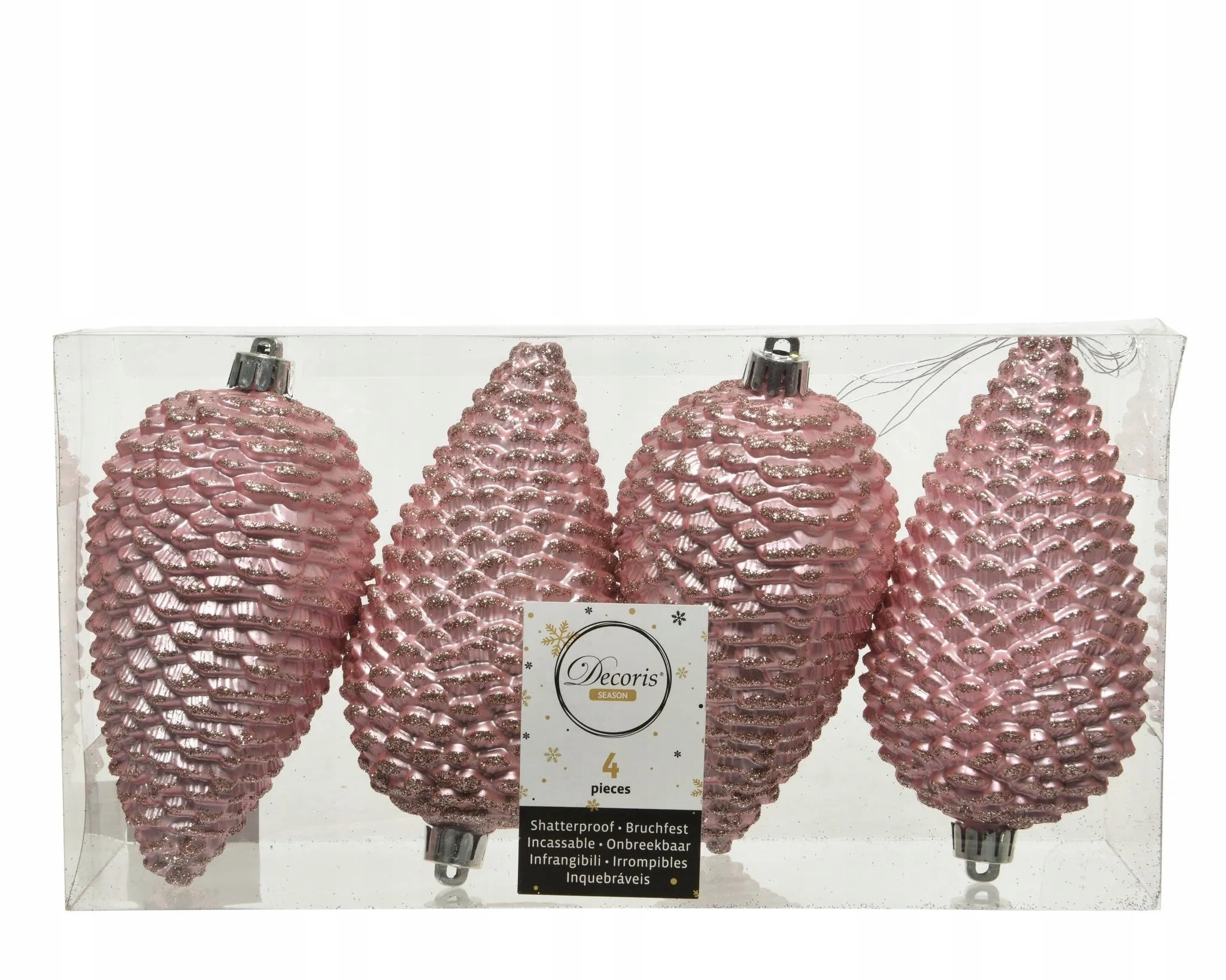 

Bombki na choinkę szyszki 12cm 4szt Pudrowo różowe