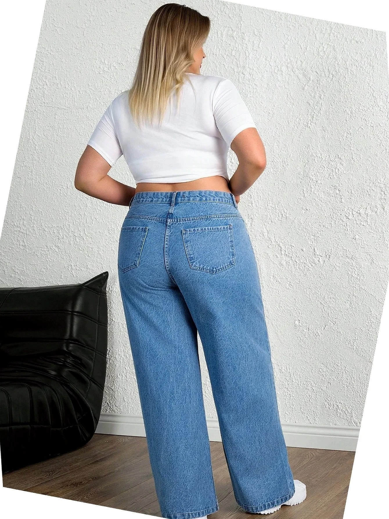Dámské ležérní džíny s vysokým pasem, modré, Wide Leg, velikost XXL 44