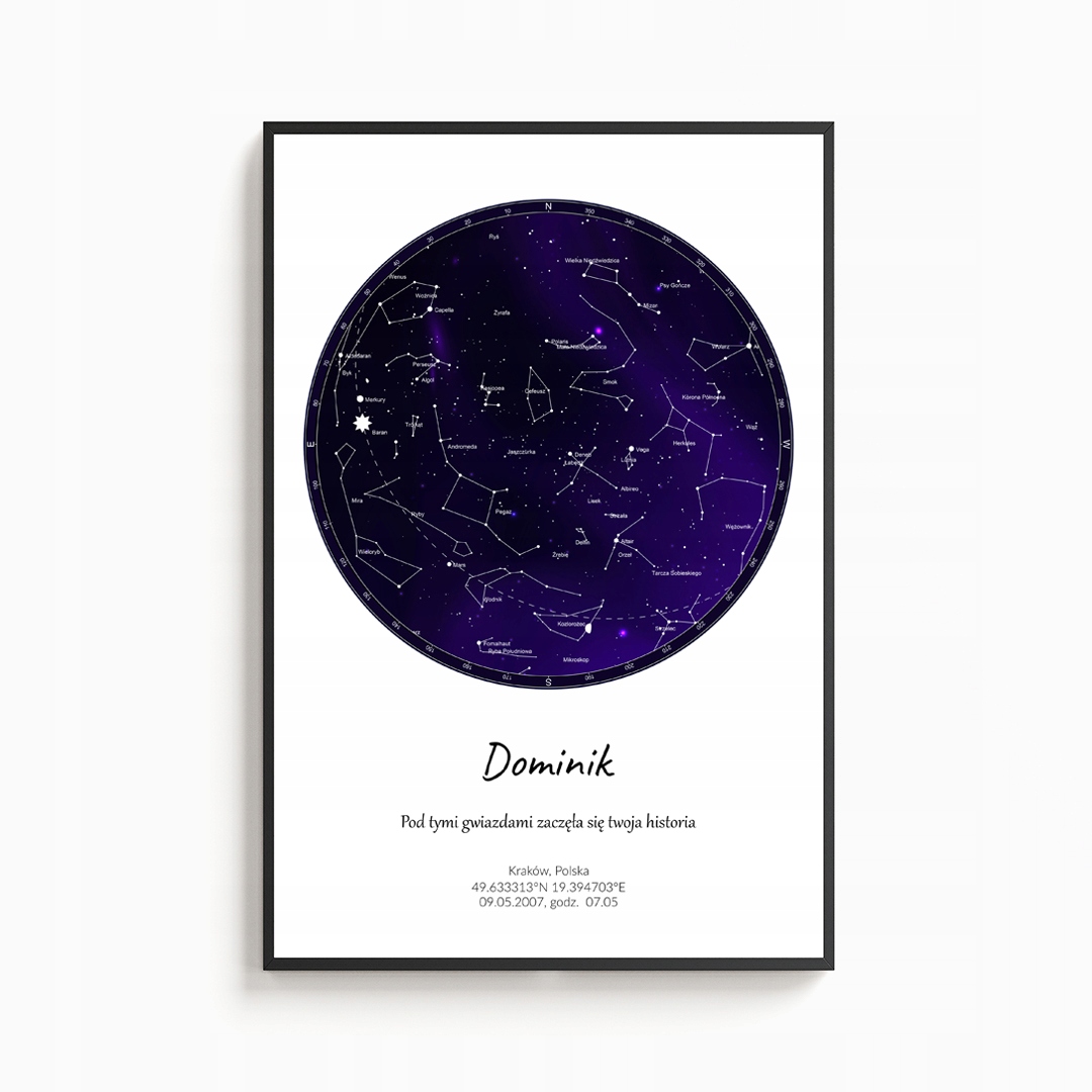 Personalizovaná mapa hvězd a nebe v rámu 30x40 cm