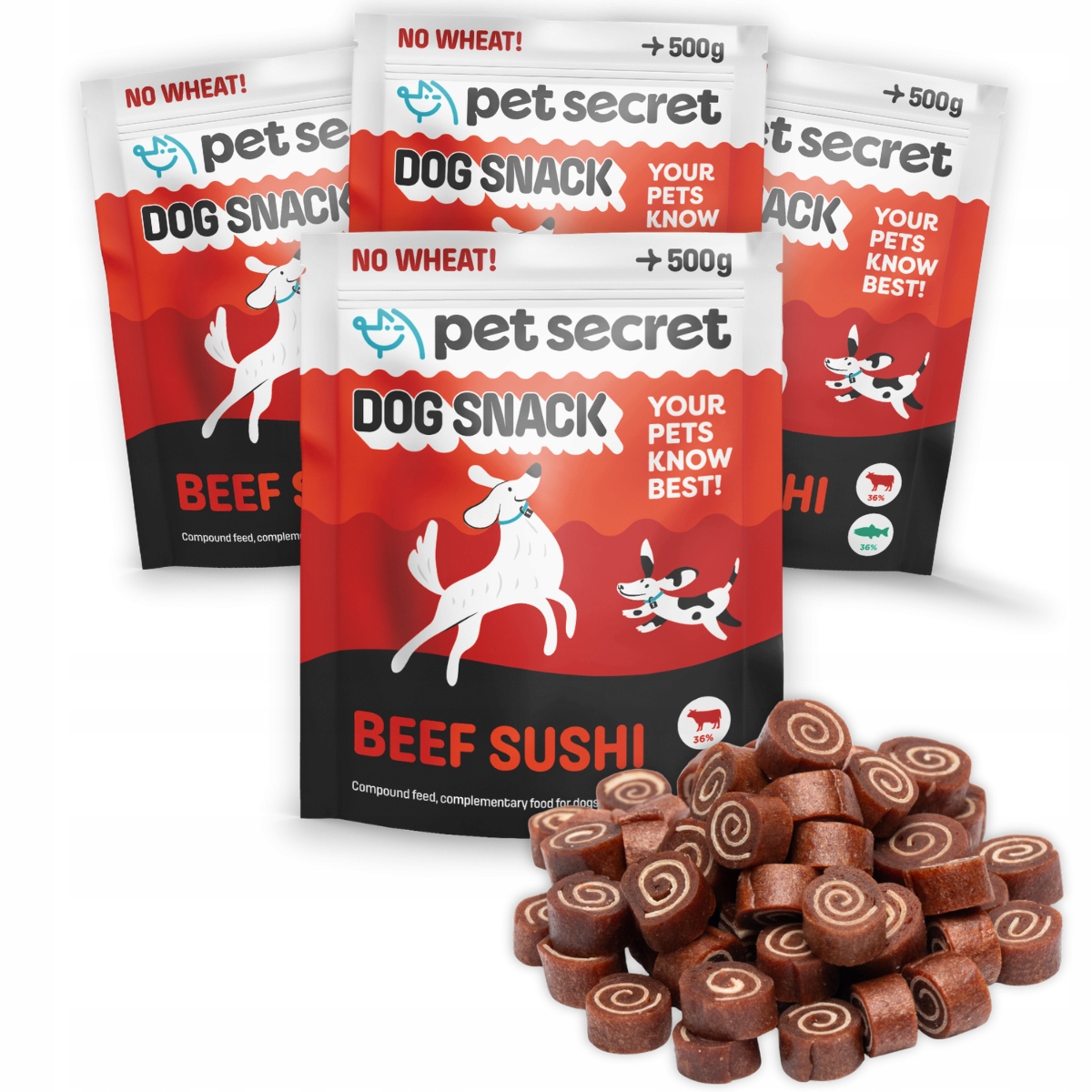Psí pamlsek 4x500 g Sushi s hovězím masem Pet Secret Mini Rollsy Pamlsky