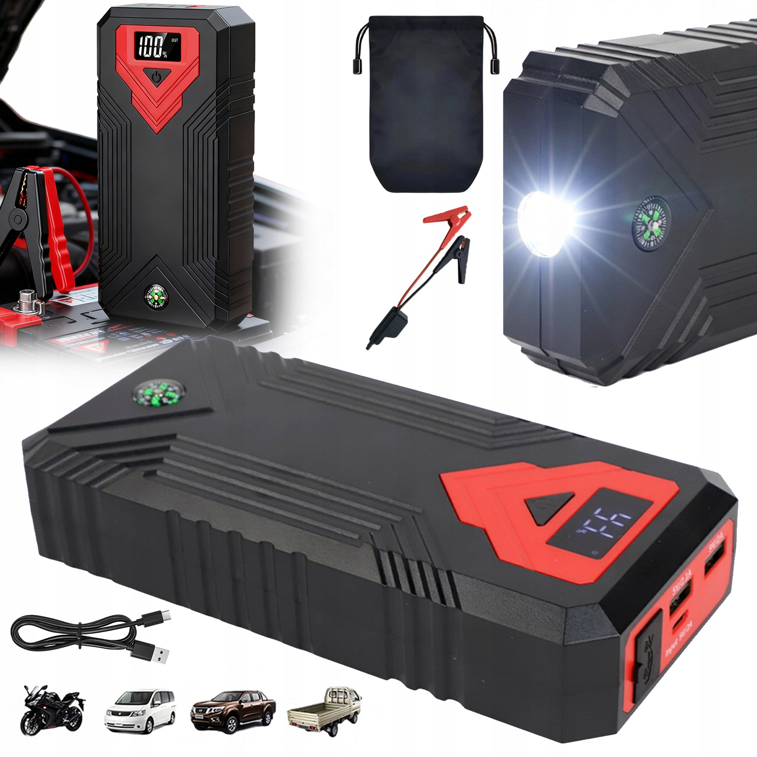 Urządzenie Rozruchowe Jump Starter Powerbank Z Led 30000MAH 1600A 74Wh