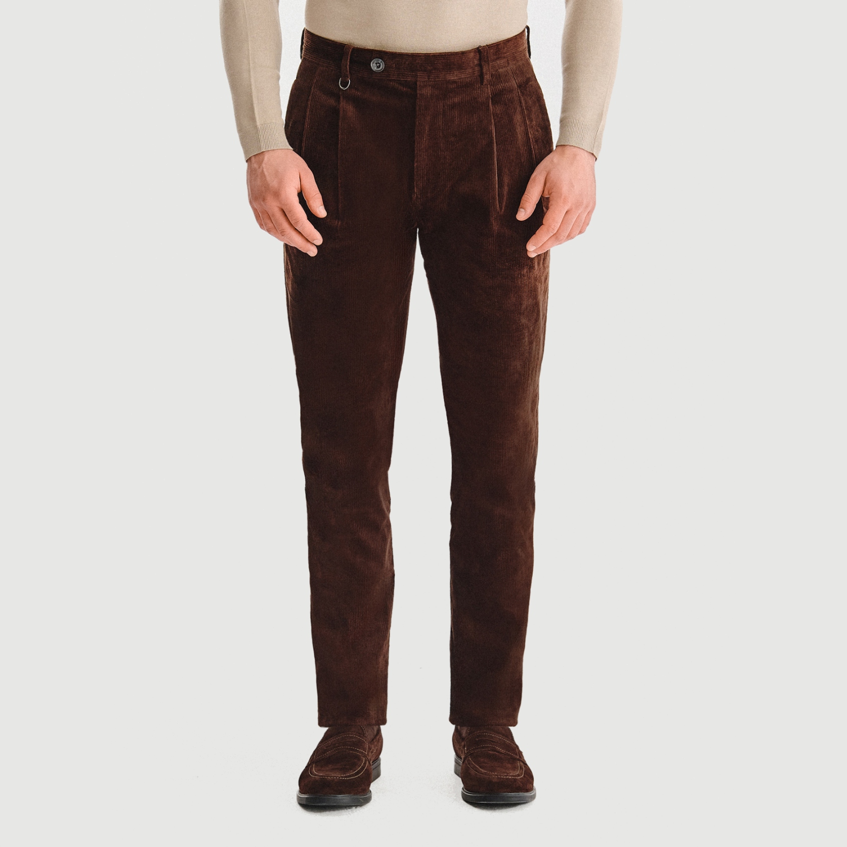 Pánské manšestrové kalhoty s záložkami Hnědé Pako Lorente vel. L34 W30