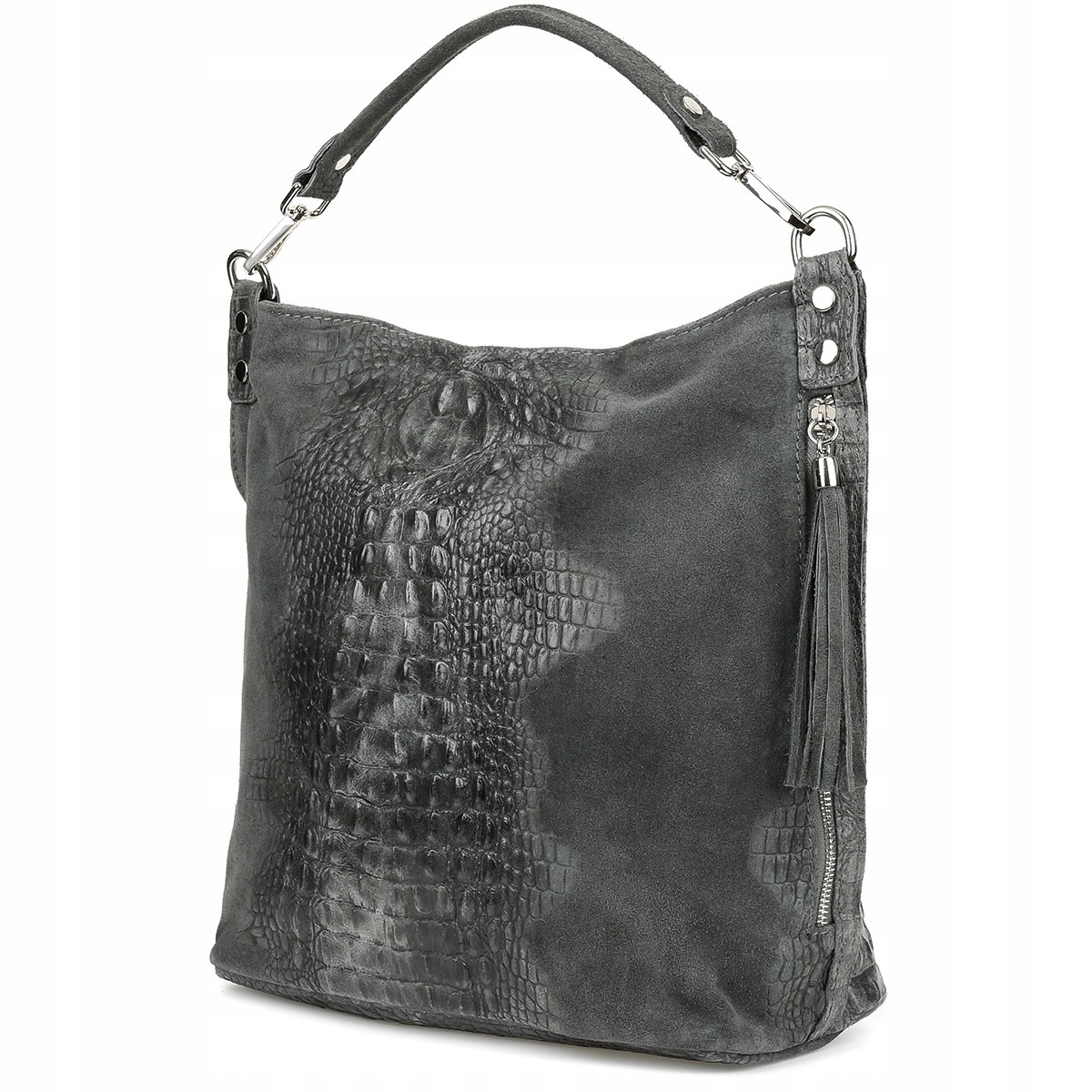 Kožená semišová kabelka Croco shopper velká