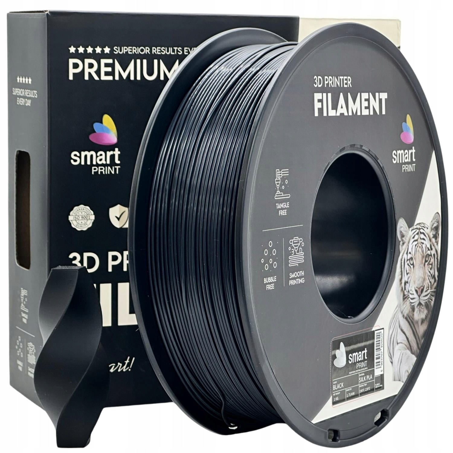 2 x Filament Silk Pla Black 1,75mm 1kg czarny błyszczący Smart Print
