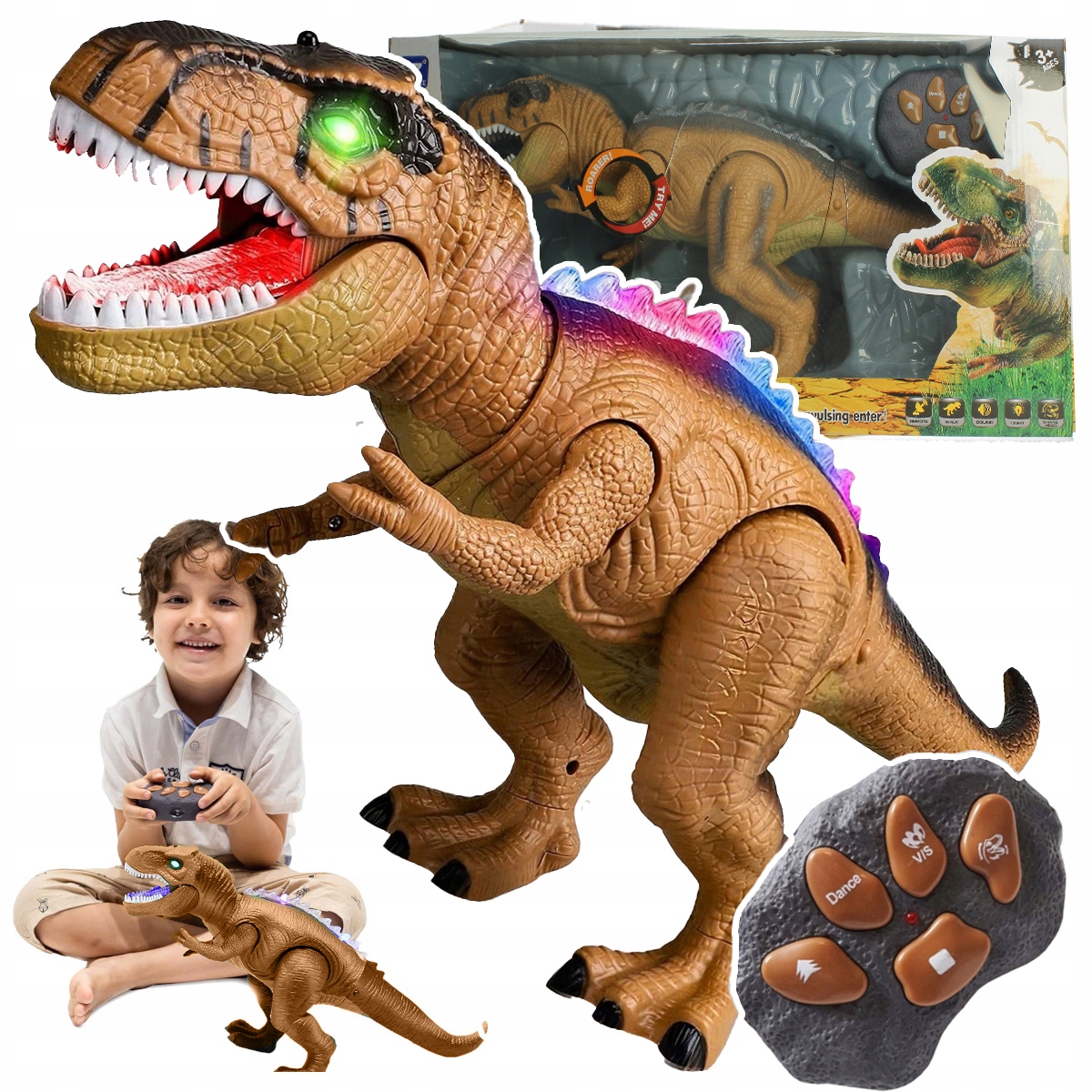 INTERAKTÍV DINOSZAURUSZ TÁVIRÁNYÍTÓS LED ROBOT Sikít Világít
