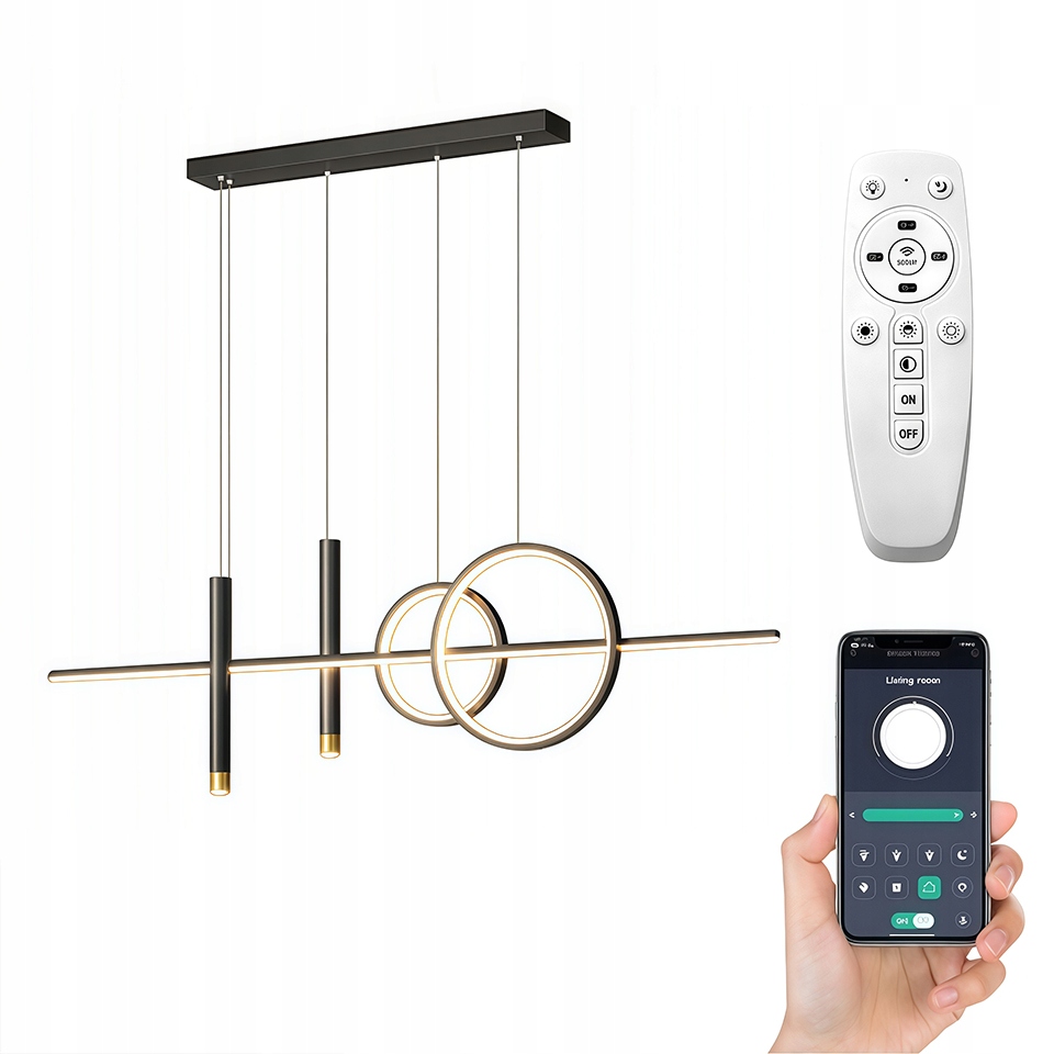 Lampa Wisząca Nad Stół Pałeczki Czarna Ściemnialna 70W 100CM Pilot Light