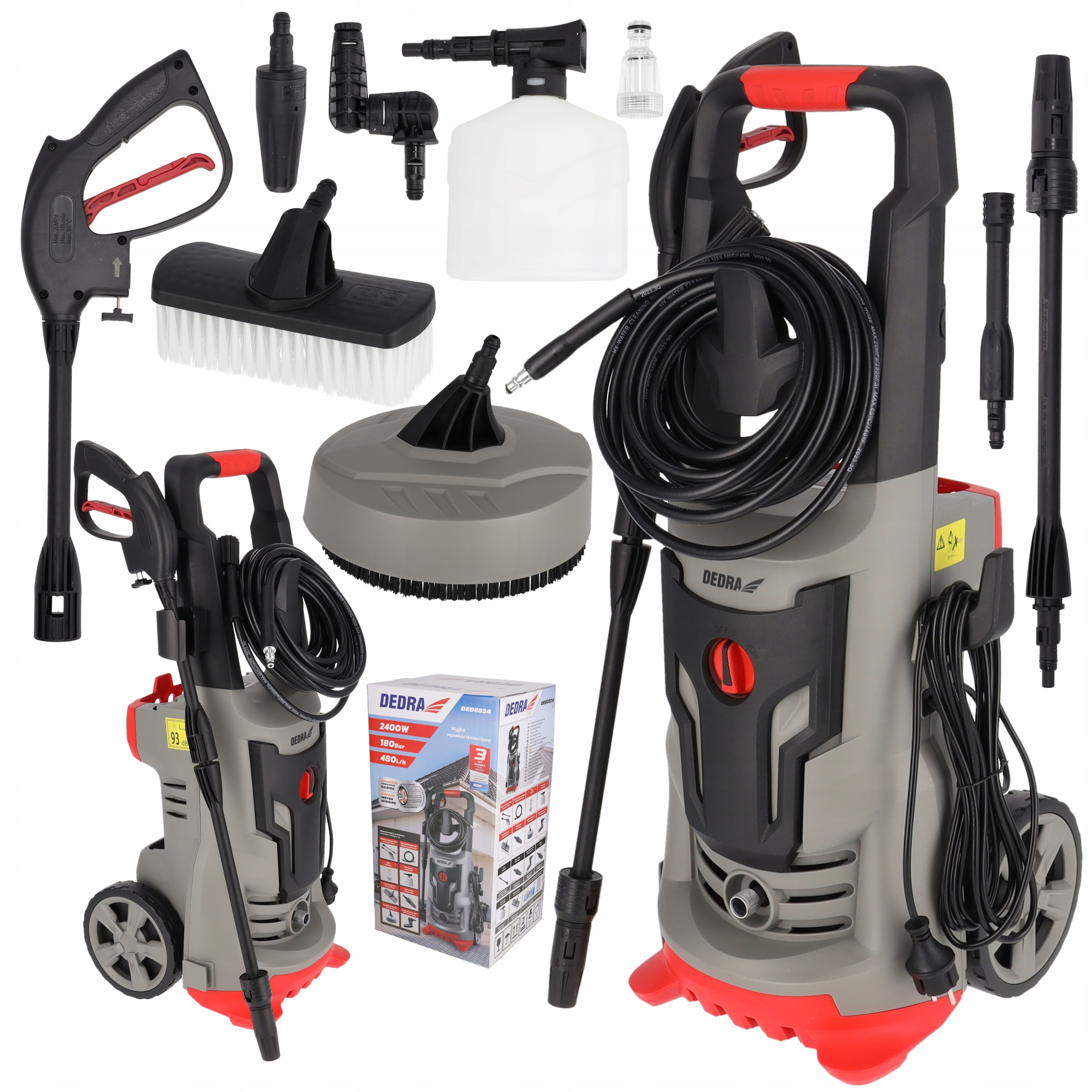 Myjka ciśnieniowa Dedra 2400W Samossąca Mocna 180bar 480l/h Szczotka Patio
