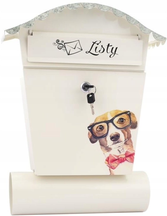 Poštovní Schránka Ručně Malovaná Pes -1 Bílá S Tubou