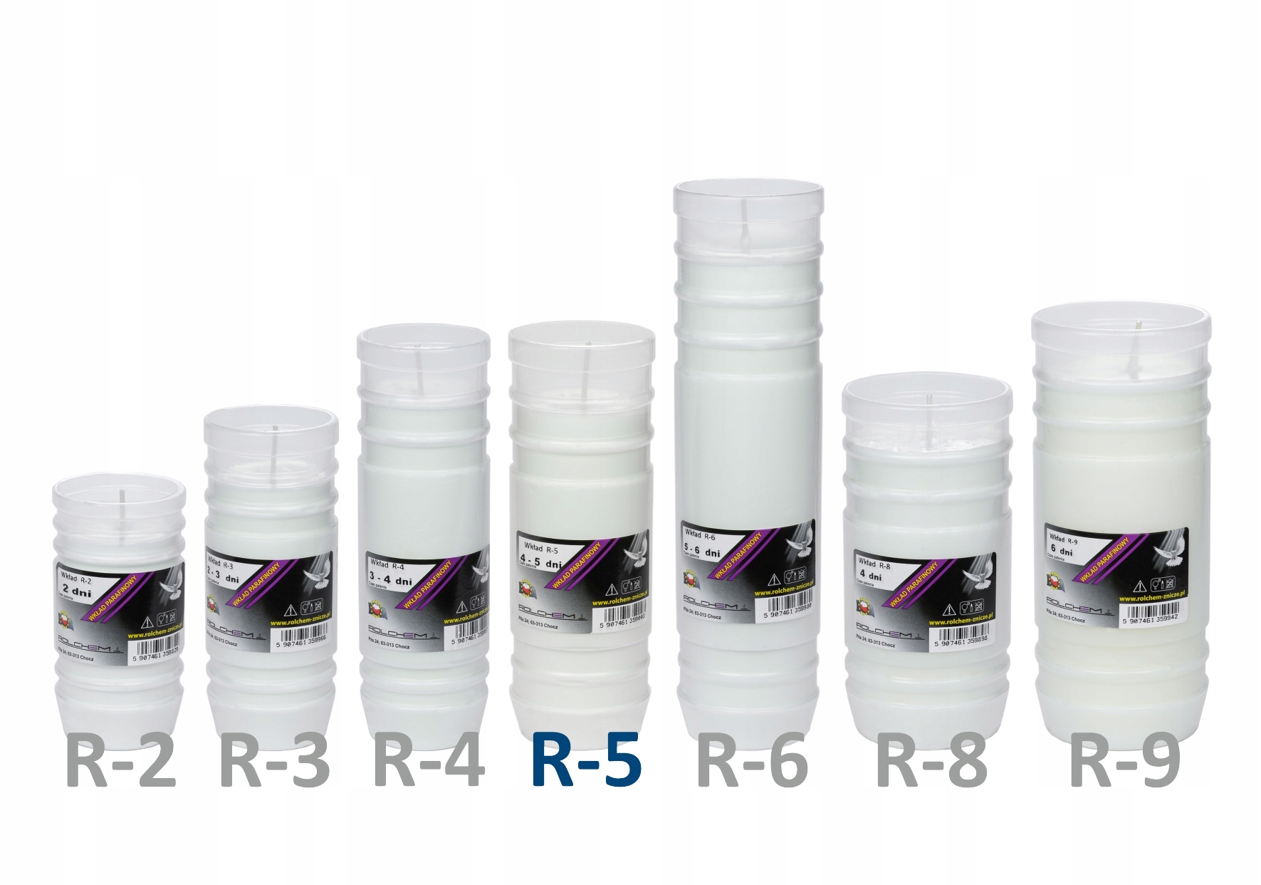Wkłady parafinowe Rolchem R5, 20 szt. 5 dni 120h Wysokość produktu 17.5 cm