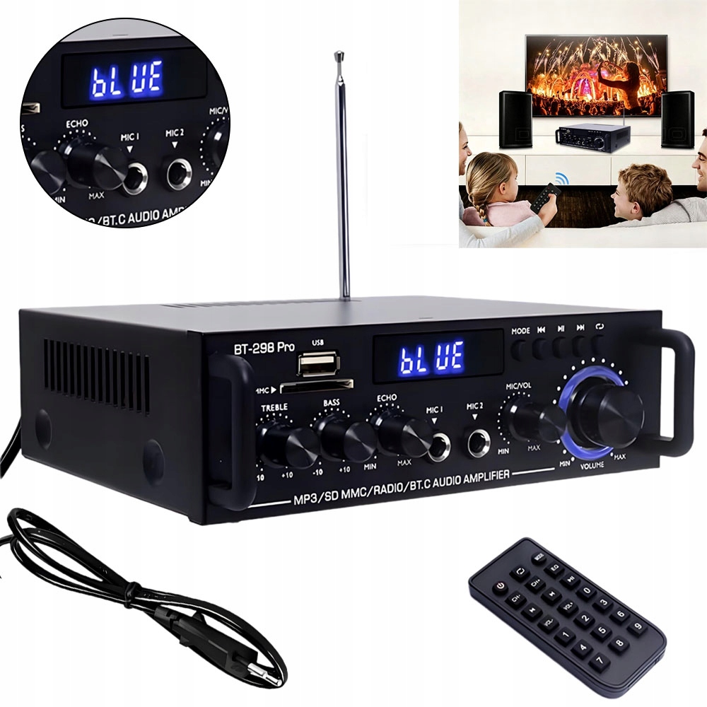 Stereo zesilovač 80 W, Hifi, digitální, s Bluetooth, Fm a Usb, integrovaný