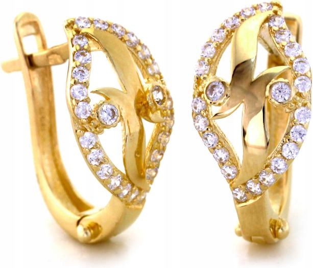 Zlaté náušnice 585 jemné zdobené zirkony jsou elegantní jako dárek