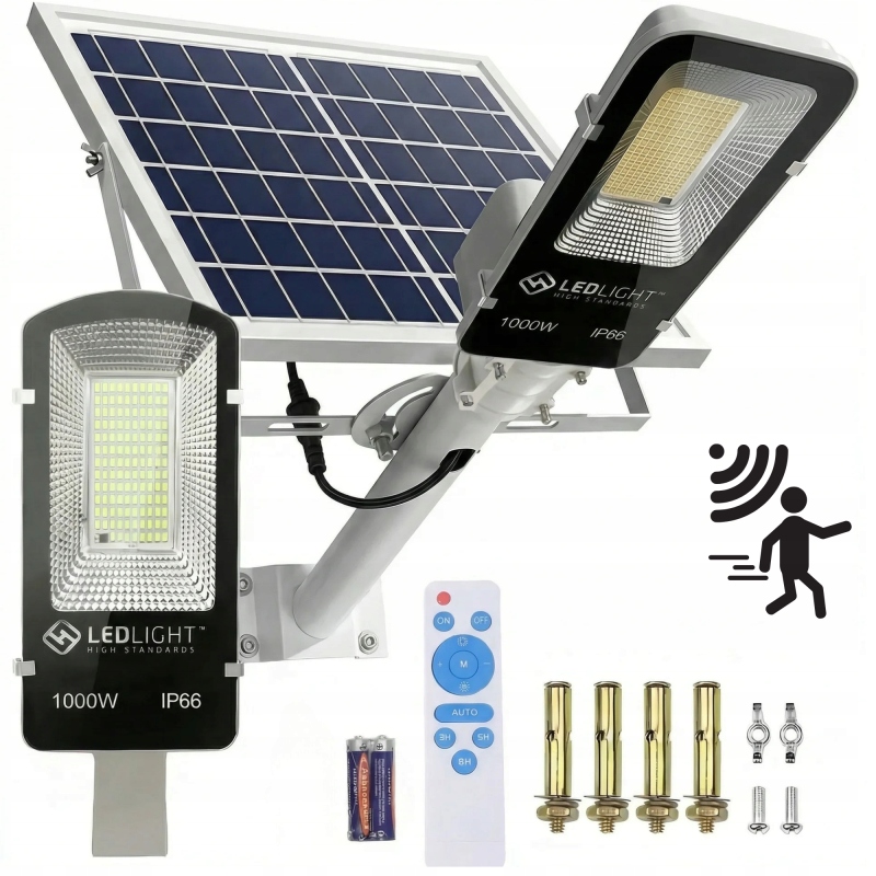 Solární Lampa 1000 W S Pohybovým Senzorem, Lampa Na Sloup Dálkové Ovládání