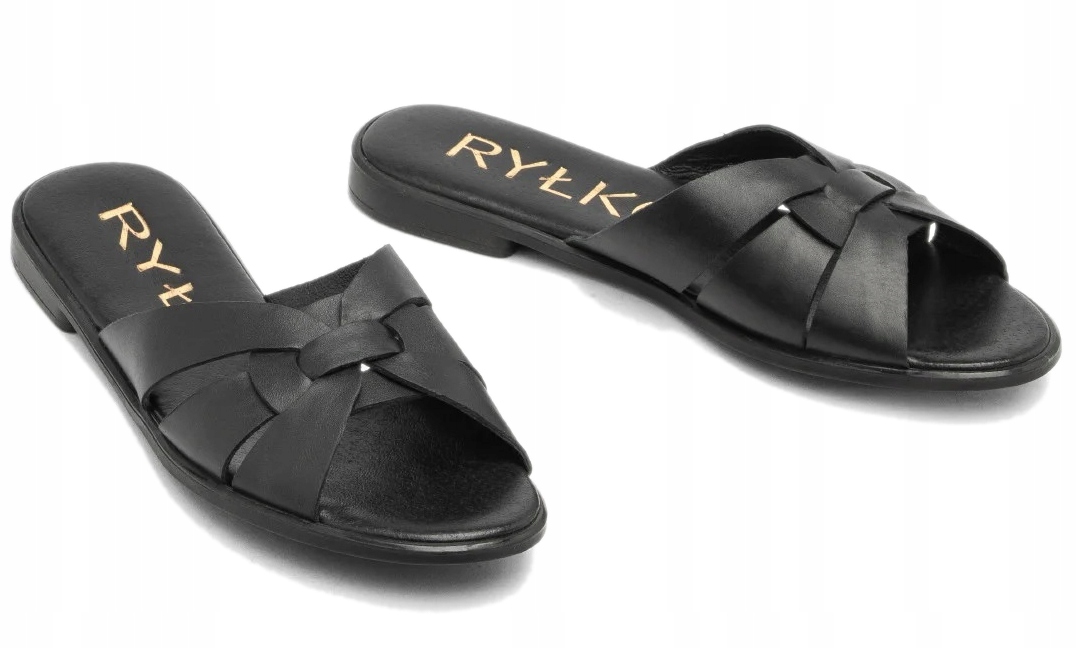 Ryłko černé dámské nazouváky pro každodenní nošení, kožené, ploché, 40