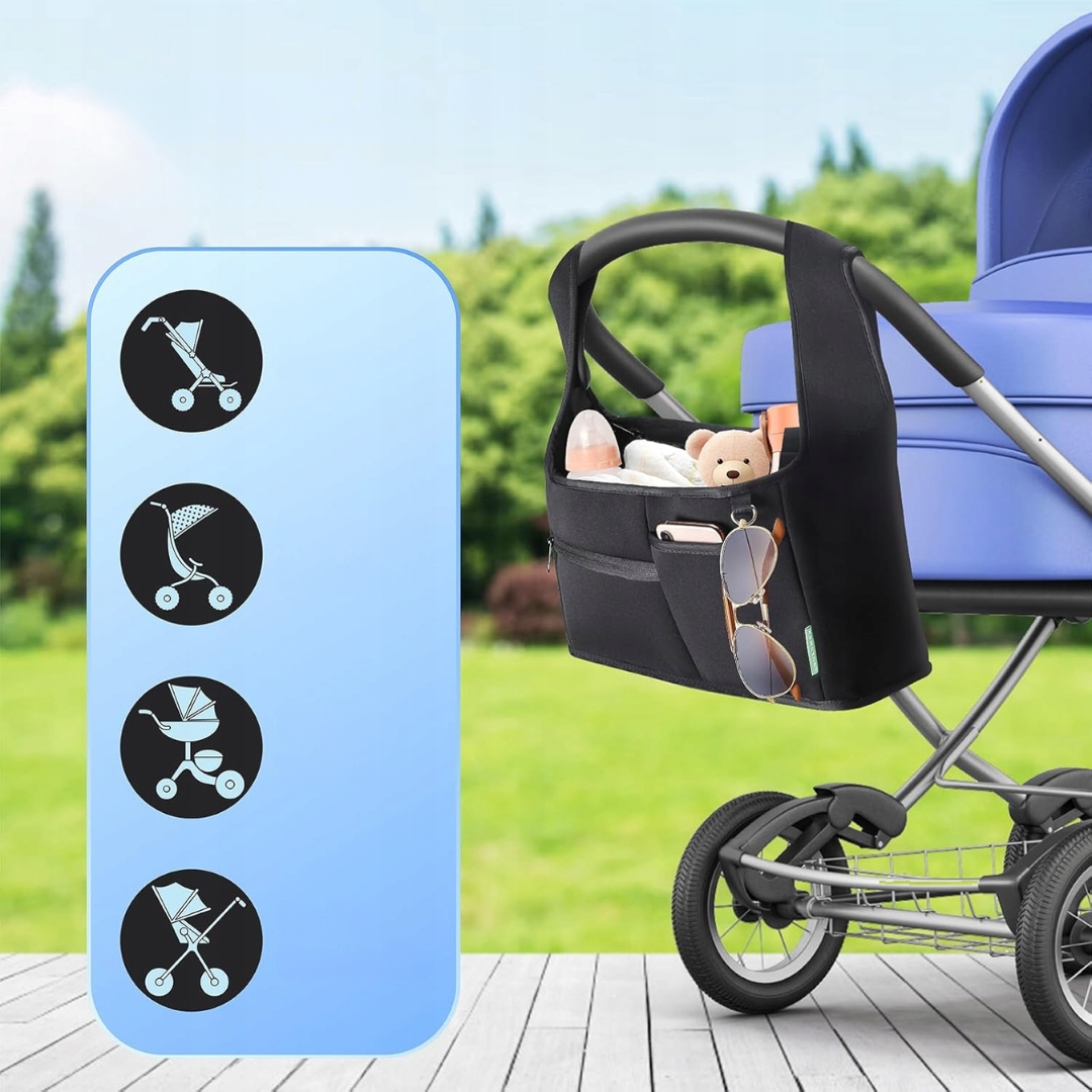 ORGANIZER DO WÓZKA DZIECIĘCEGO WODOODPORNA TORBA NA WÓZEK DZIĘCIECY LEKKA Wysokość 20 cm