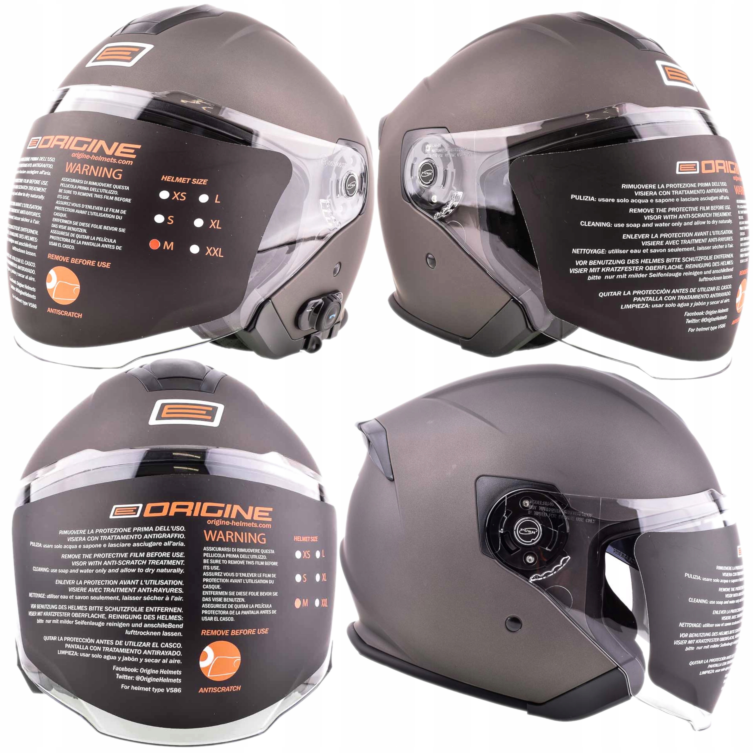 ORIGINE Kask WŁOSKI OTWART MAT BLUETOOTH M Obwód głowy 57-58 cm