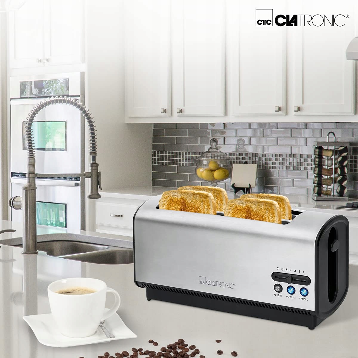 CLATRONIC TA 3687 Toster Długi 4 Kromki Funkcja Rozmrażania i Podgrzewania — miniatura 5
