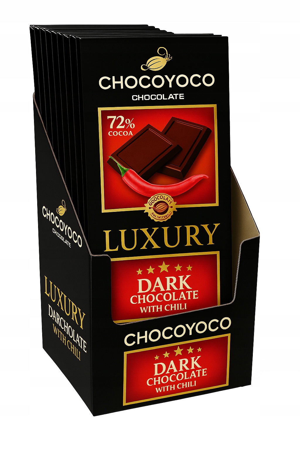 Levně Čokoláda Dark Chilli Luxury 175 g x 14 ks Chocoyoco 175 g x 14 ks