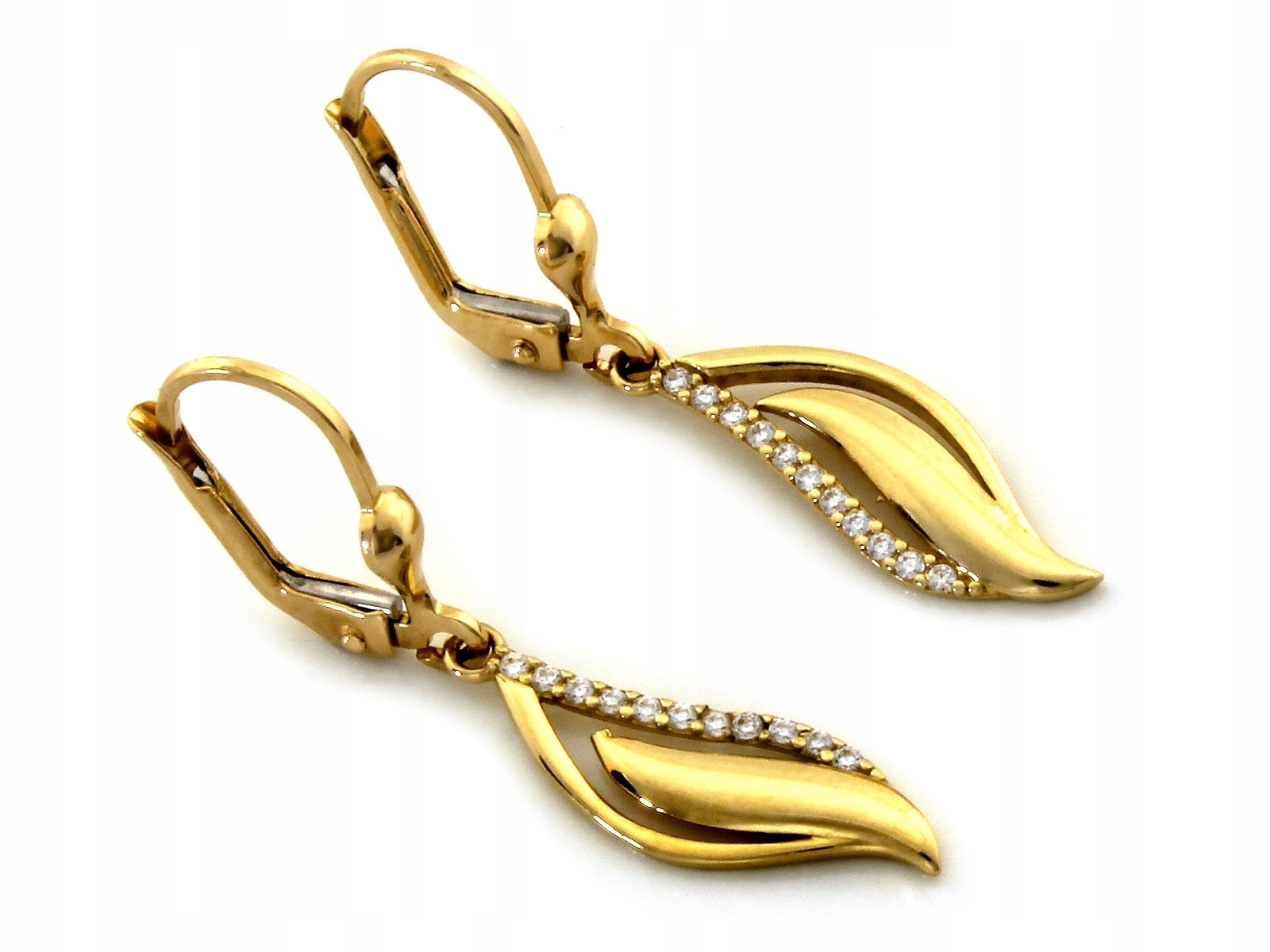 Náušnice pro ženu ze zlata 585 s krystaly, módní lesklý vzor