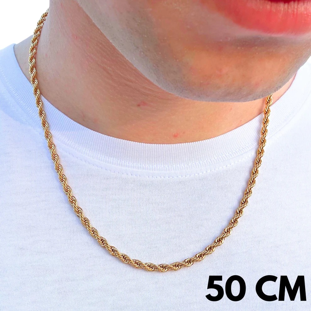 Pánský řetěz Rope Lano Kroucené Zlato 4 mm Metini Pozlacený Ocel Ušlechtilá