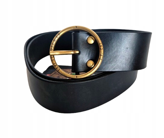 Levi's Athena pásek černý, přírodní hovězí kůže, zlatá spona, 85 cm