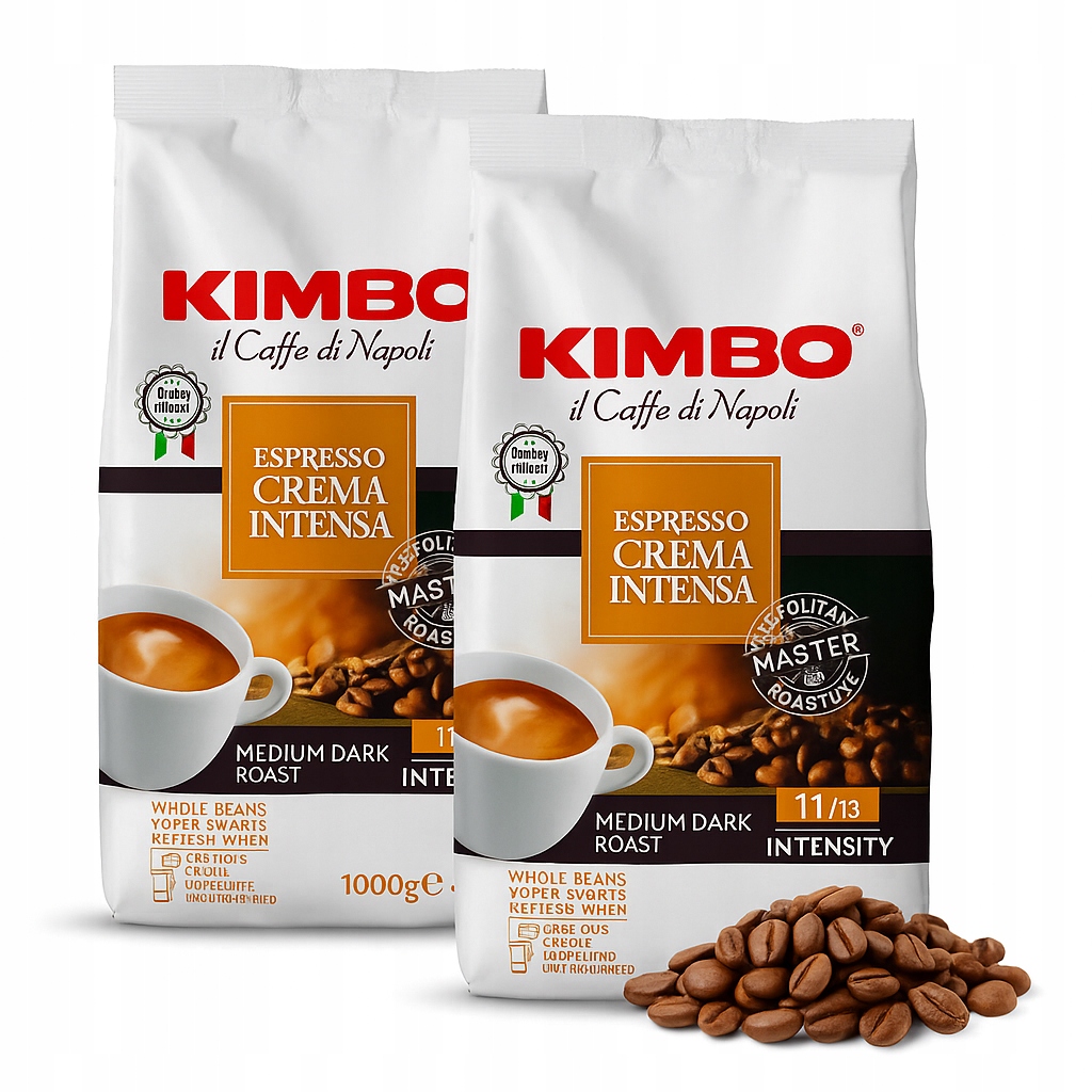 Levně Káva zrnková Crema Intensa 2x1 kg Kimbo italská pražená arabica
