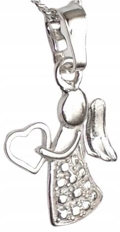 Łańcuszek srebrny naszyjnik+ medalik Aniołek Serce Okazja chrzest/komunia