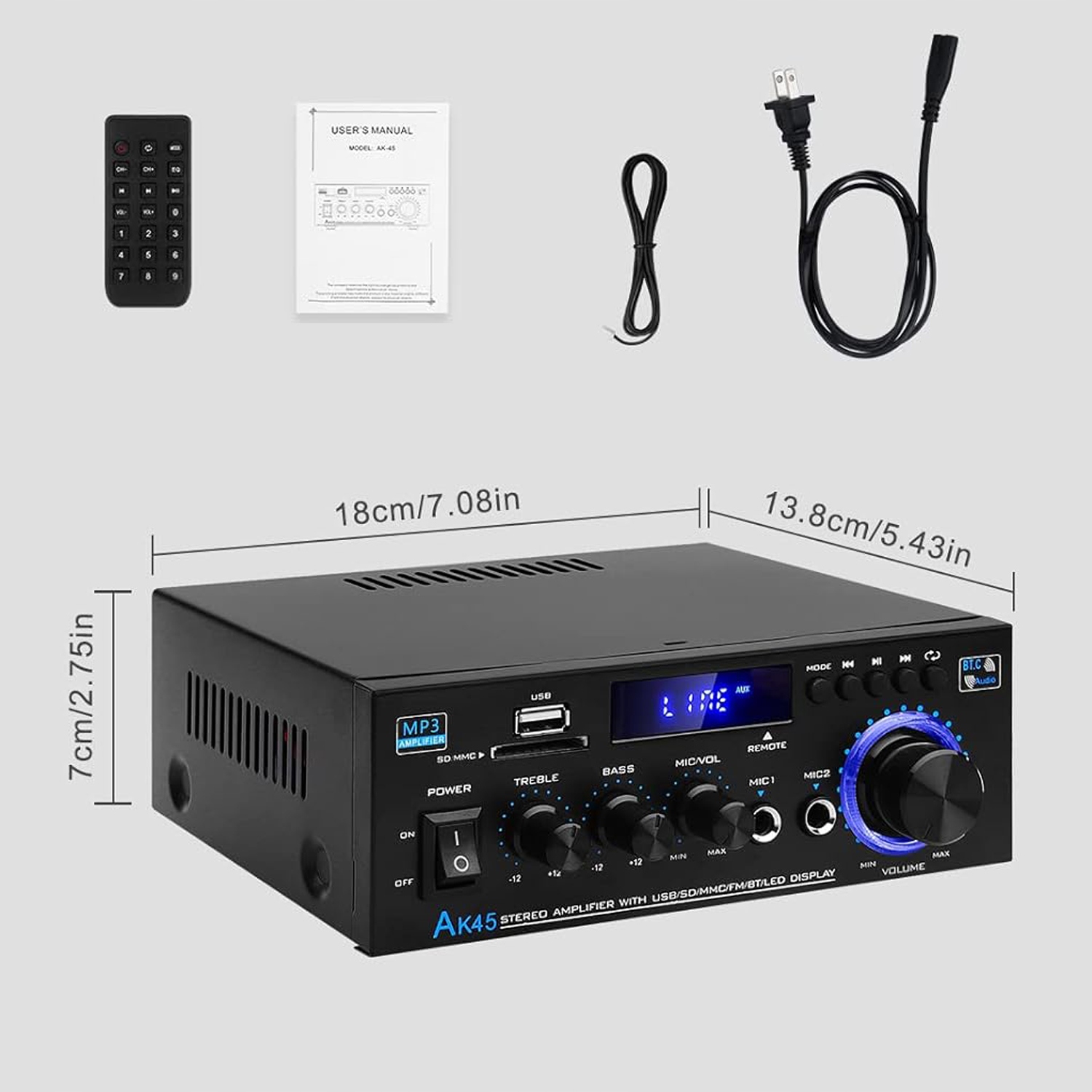 80W MINI WZMACNIACZ BLUETOOTH WZMACNIACZ AUDIO REGULACJĄ WYSOKOŚCI I BASÓW Marka inna