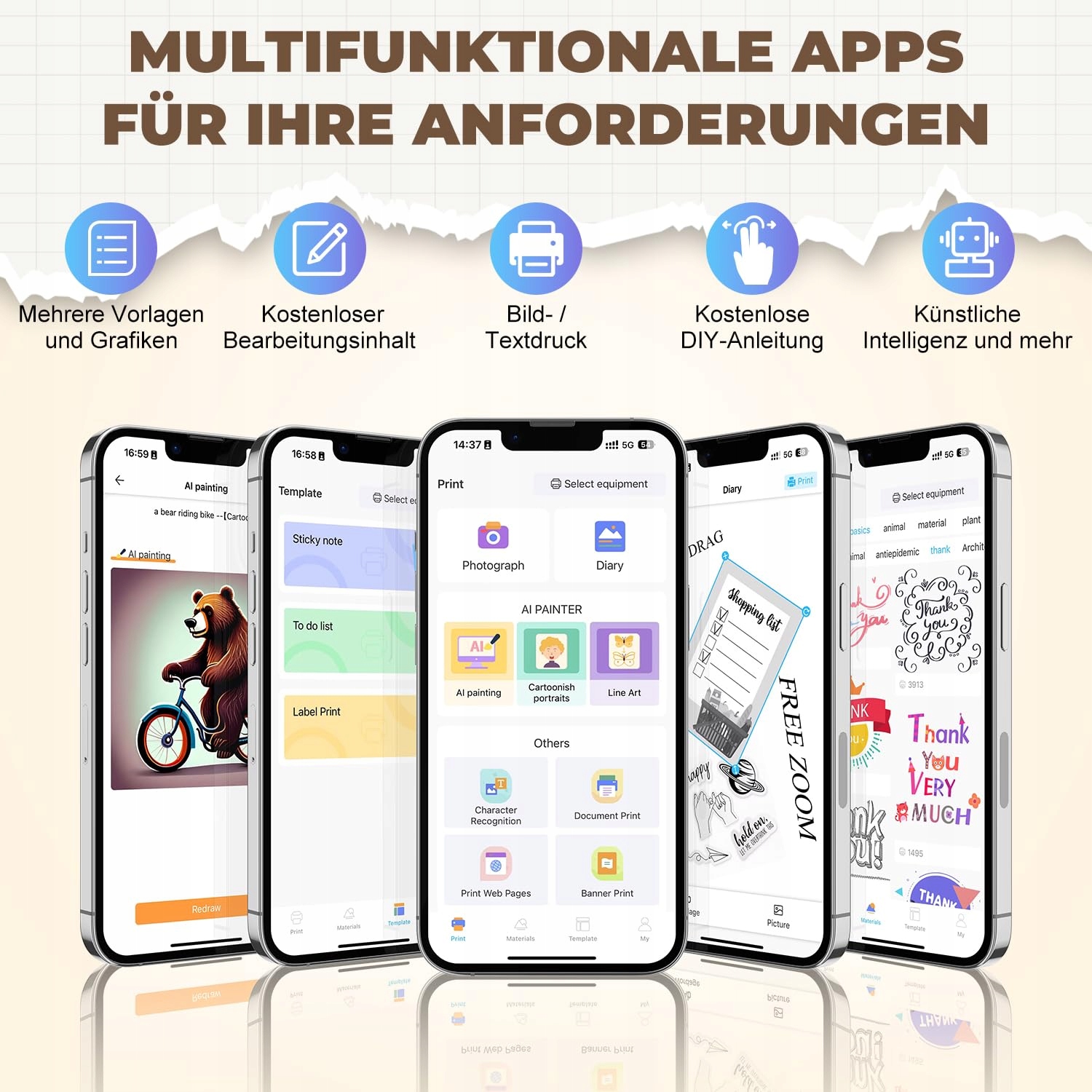 PRAOAHEI Mini Drukarka Termiczna Bluetooth Do Zdjęć i Notatek iOS Android — miniatura 5