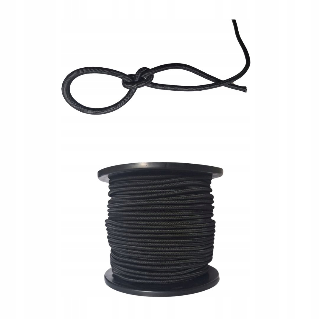 Lano 4 mm 100 metrů elastické gumové lanko Expander bannerové plachty černé