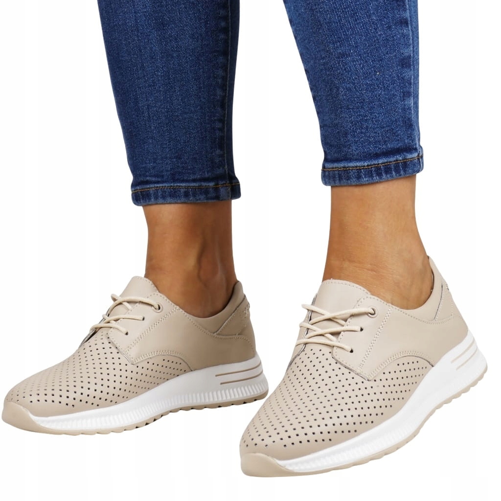 Béžové Dámské Sportovní Tenisky Z Kůže Na Platformě 36