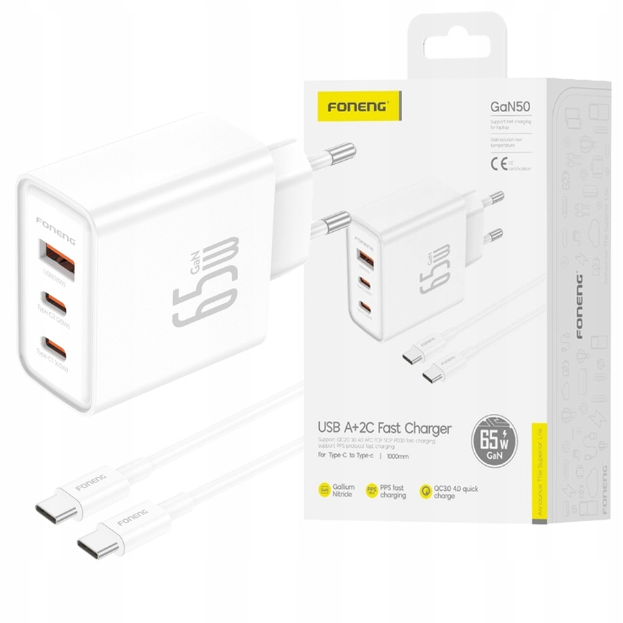 65W Ładowarka Usb 2x Usb-c kabel iPhone 15 16 17 Air mini Pro Max
