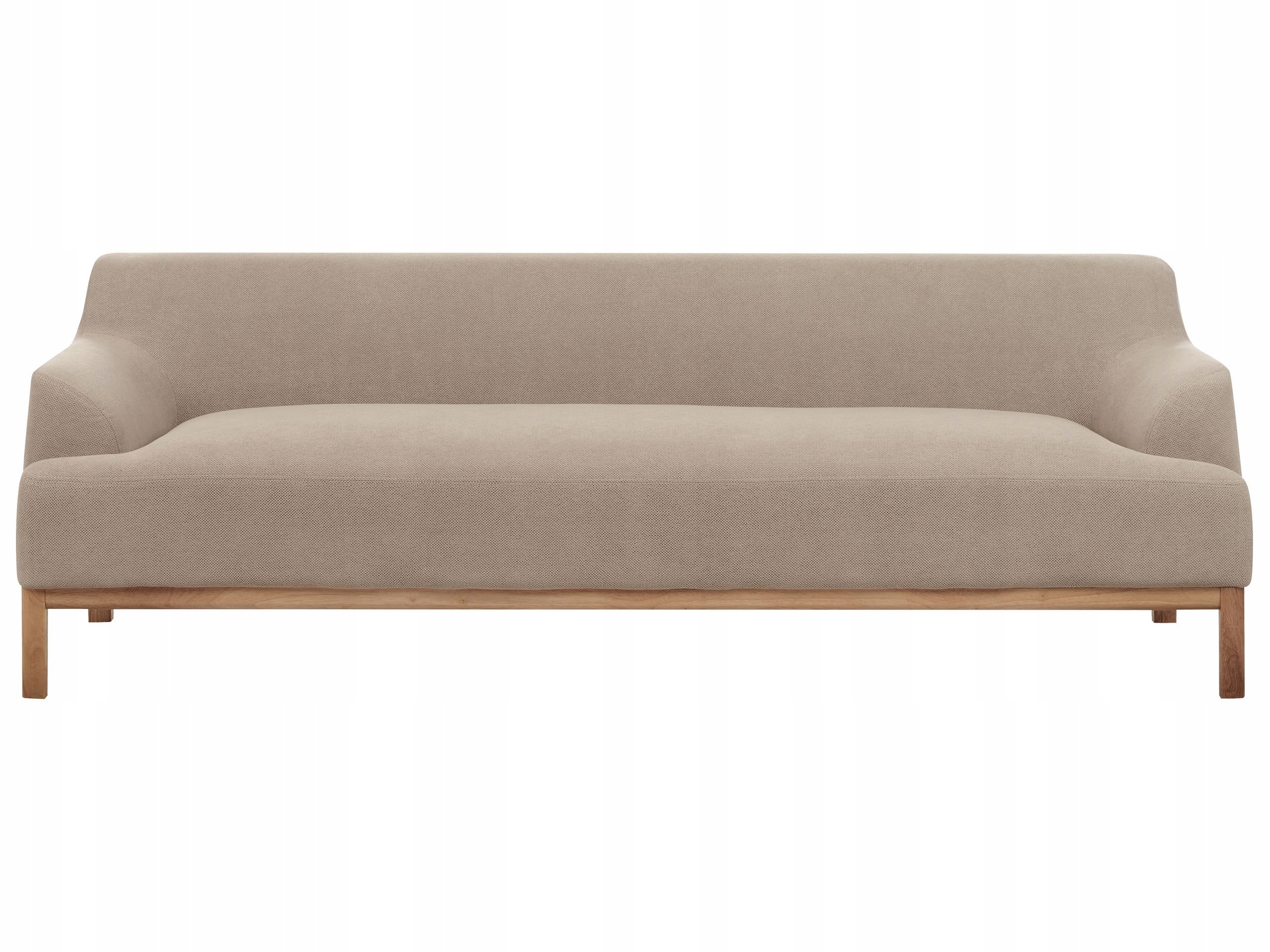 Sofa 3-osobowa tapicerowana drewno nogi szary beż
