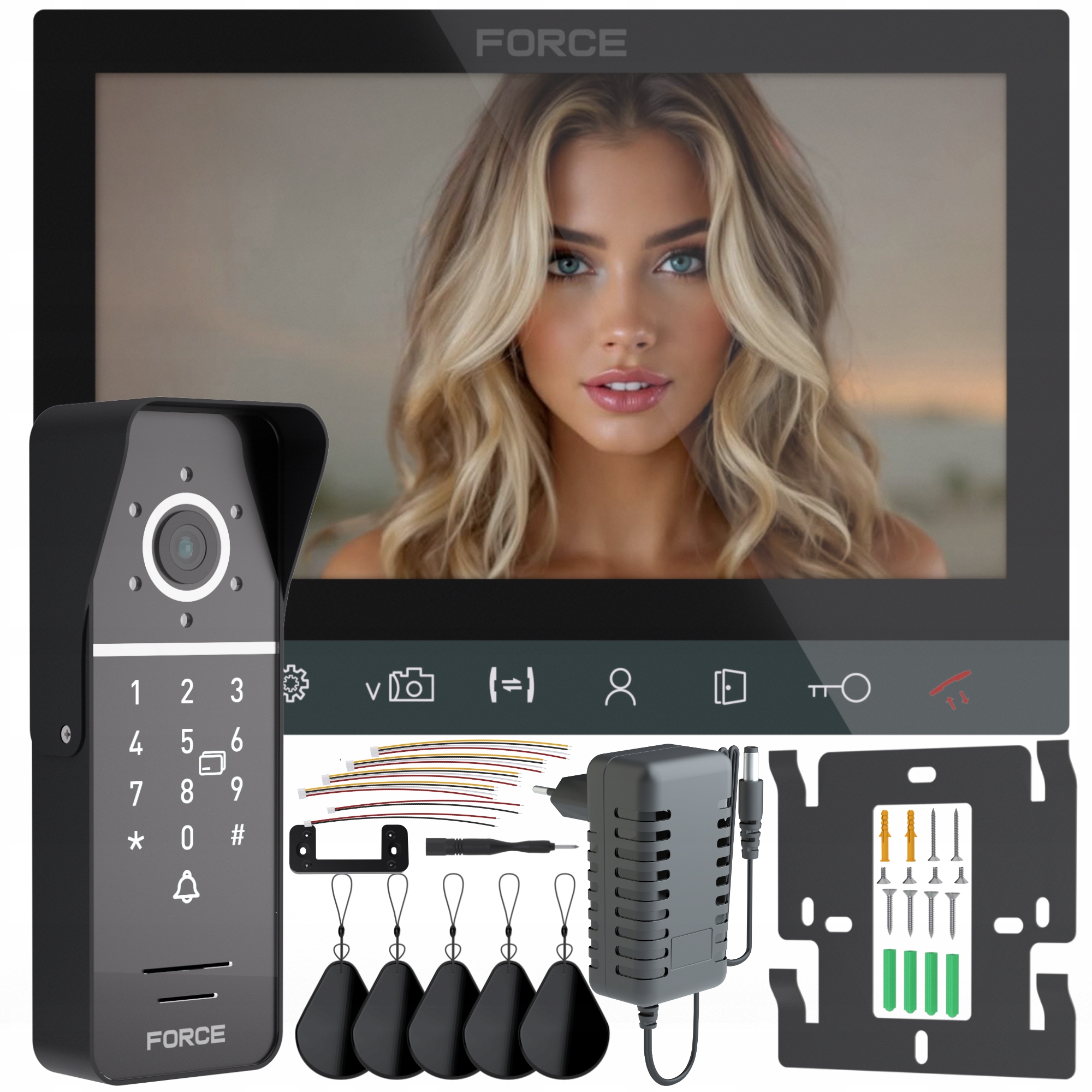 Wideodomofon Force Ingo 7" Czarny Full Hd Czytnik Breloki Brama Furtka