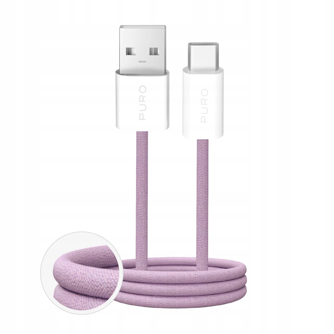 Kabel przewód Usb-a Usb-c w oplocie Fabrik 2.0 10W 1.5 m różowy Puro