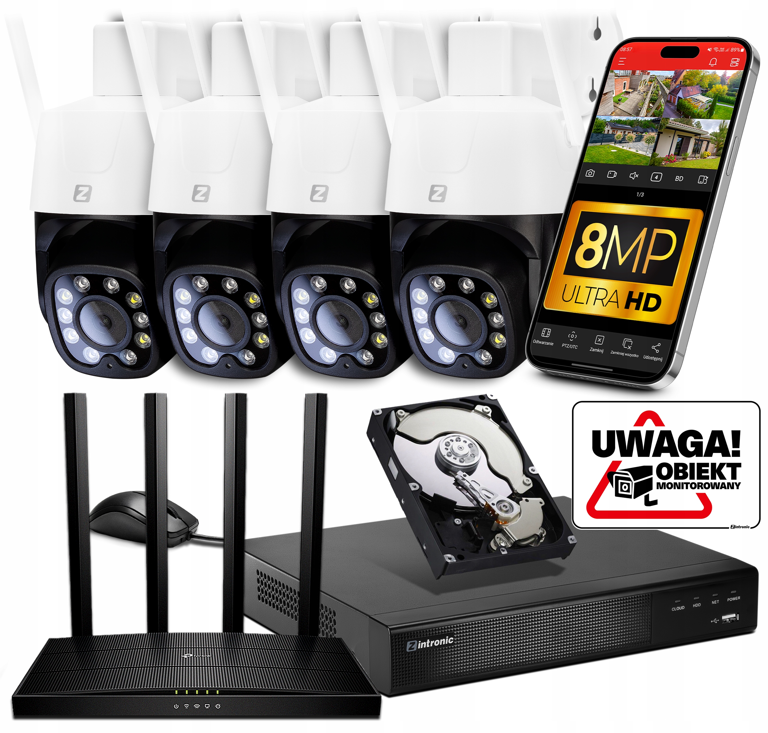 Zestaw do Monitoringu 4x kamera Ip WiFi 8MPx 8MP 4K Audio Detekcja ludzi