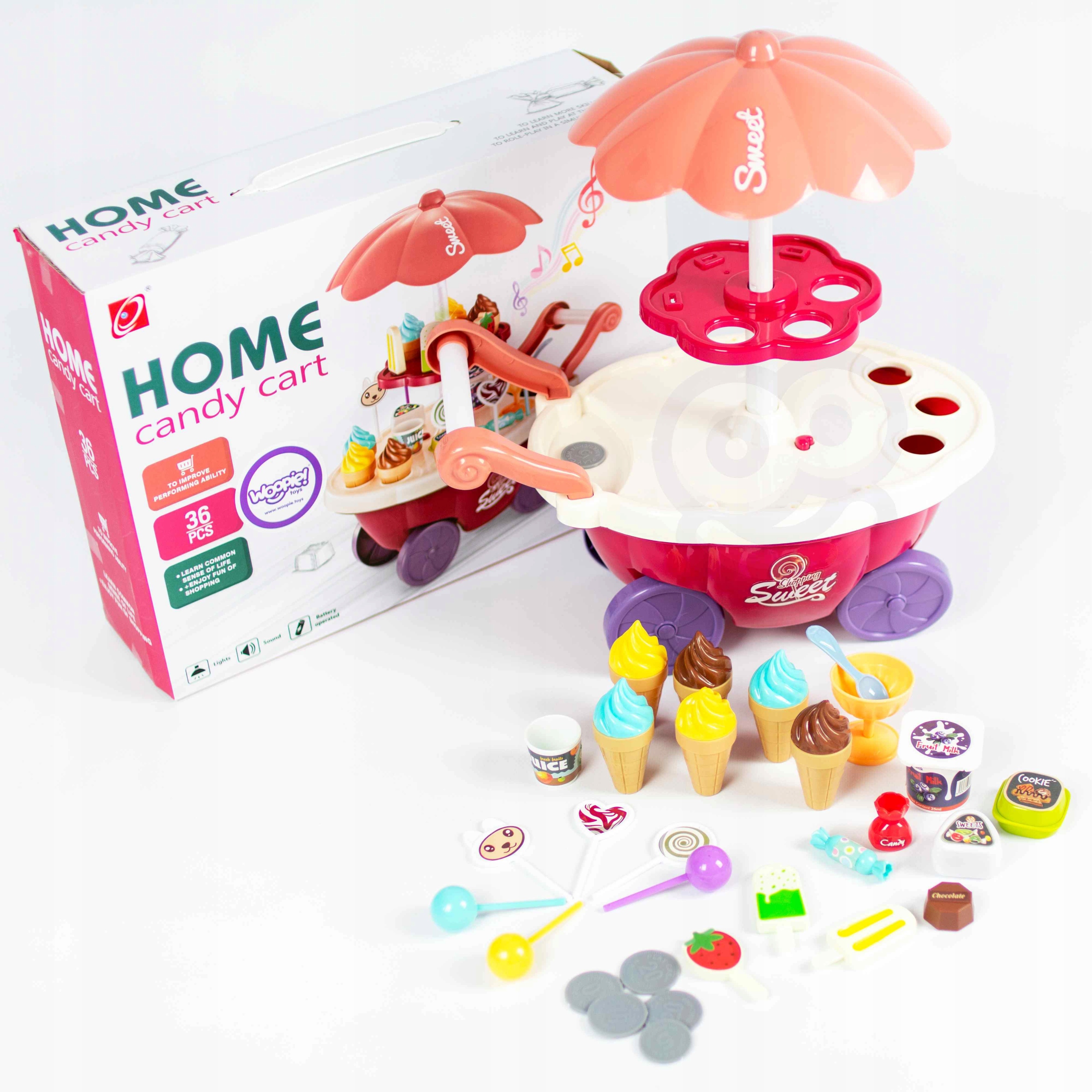 SKLEP WÓZEK LODZIARNIA CUKIERNIA STOISKO Z LODAMI ŚWIATŁO DŹWIĘK LED 36 AKC Płeć chłopcy dziewczynki