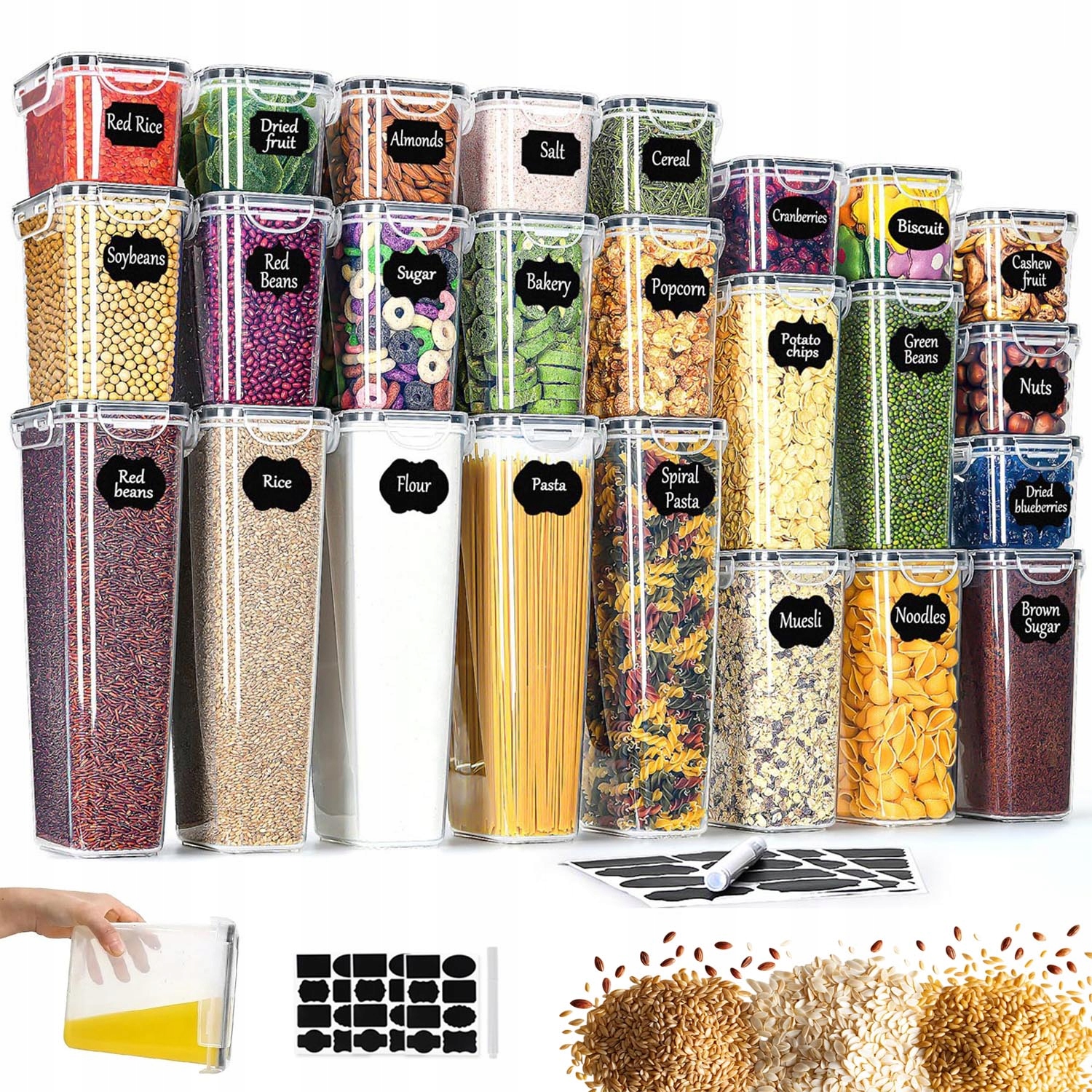 Sada 25 Ks Hermetických Nádob Na Skladování Potravin Samolepky