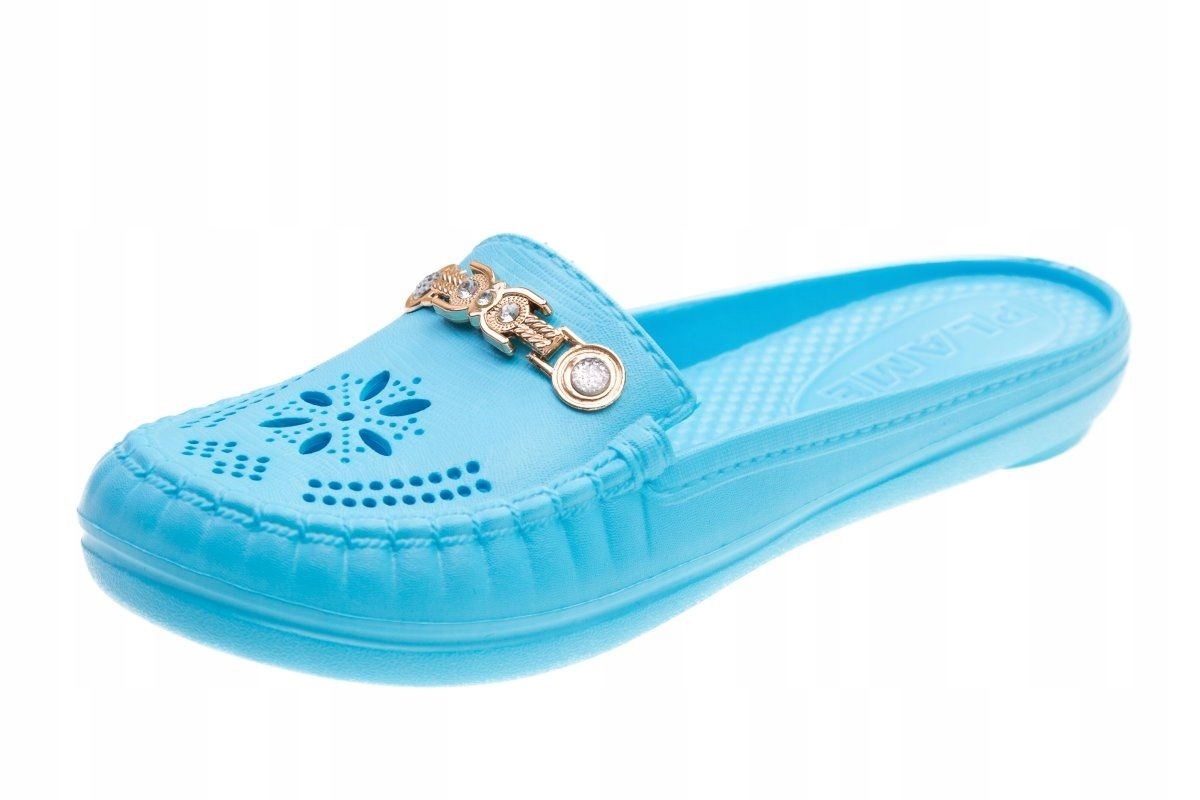 B2010 KLAPKI DAMSKIE TURKUS Z OZDOBĄ FLAME EVA 40