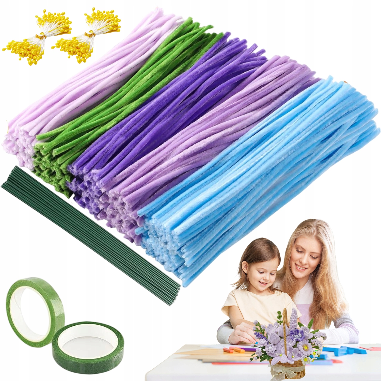 Kreativní Drátky 500 Ks Barevné Plyšové Vytěráky 30 CM Diy Sada
