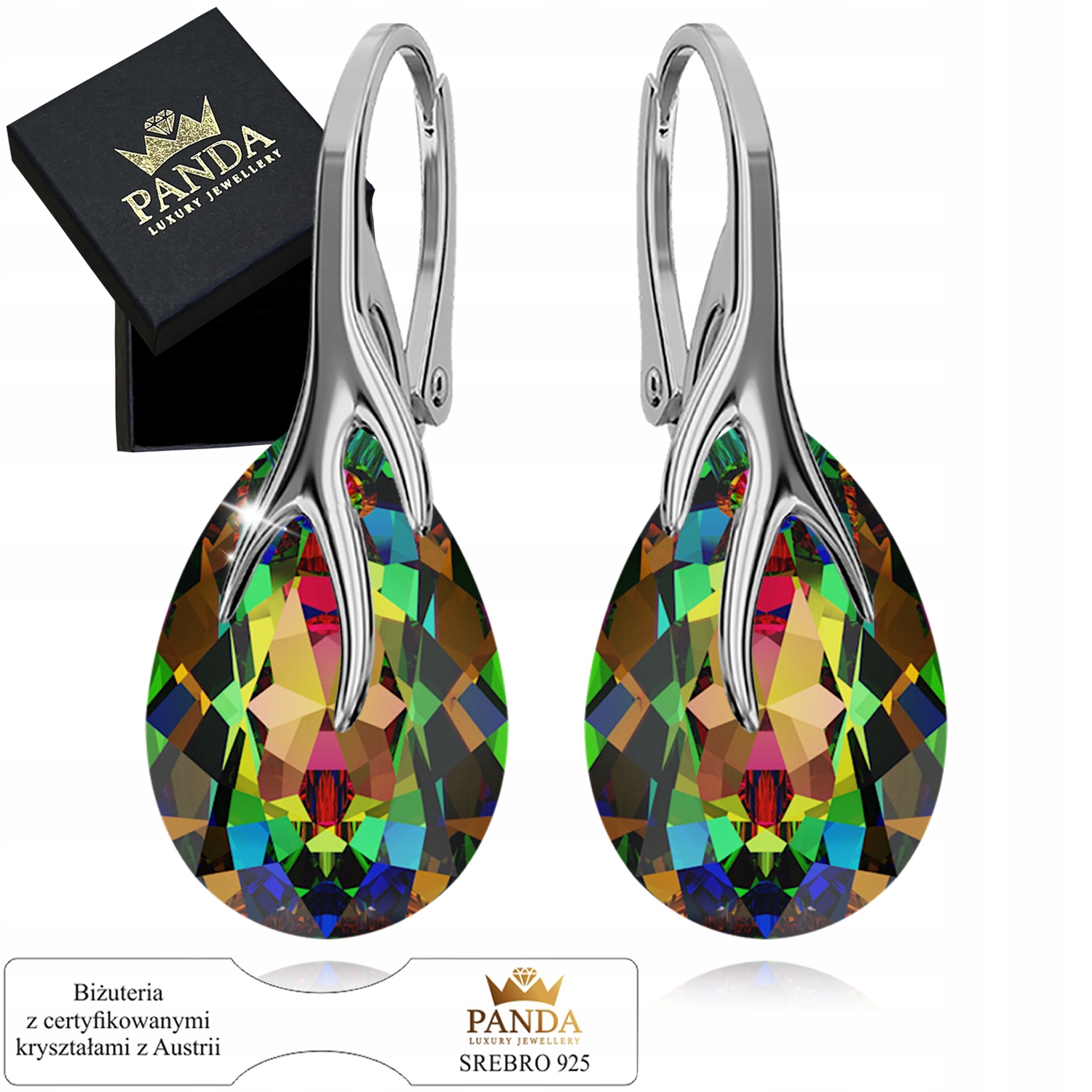 Stříbrné Náušnice Kapky Krystaly 925 Dárek Valentýna pro dívku