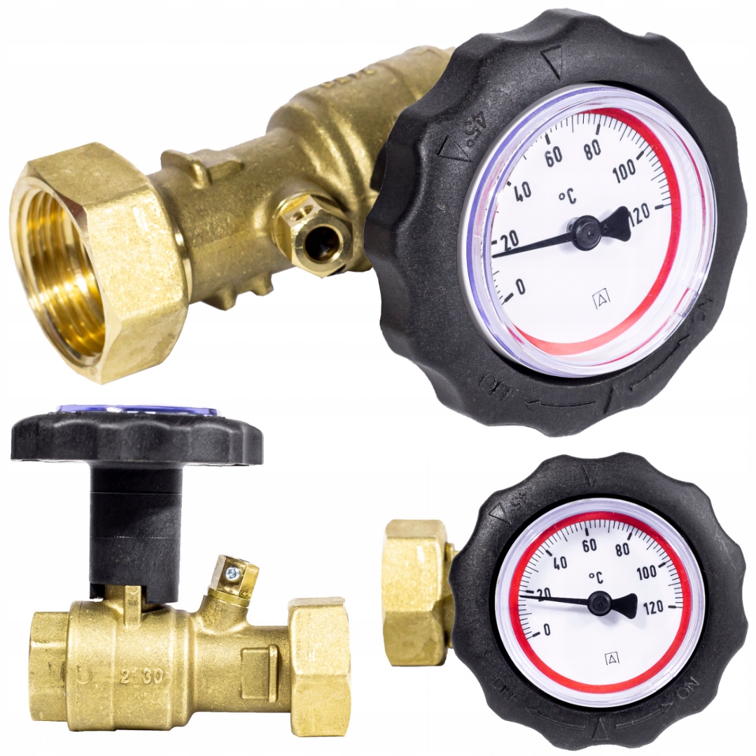 Zawór Odcinający G 1 Cal x Gw 3/4 Cala Termometr Czerwony Z Termometrem