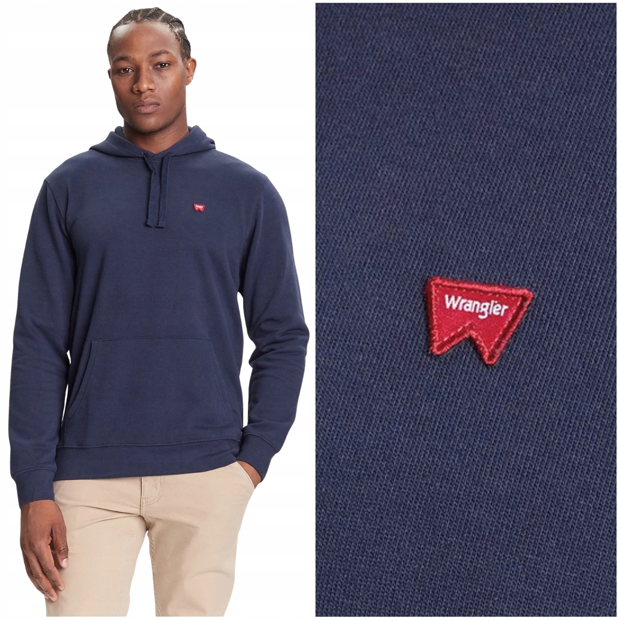 Wrangler Sign Off Hoodie Navy bavlněná mikina s kapucí (klokanka) s logem L