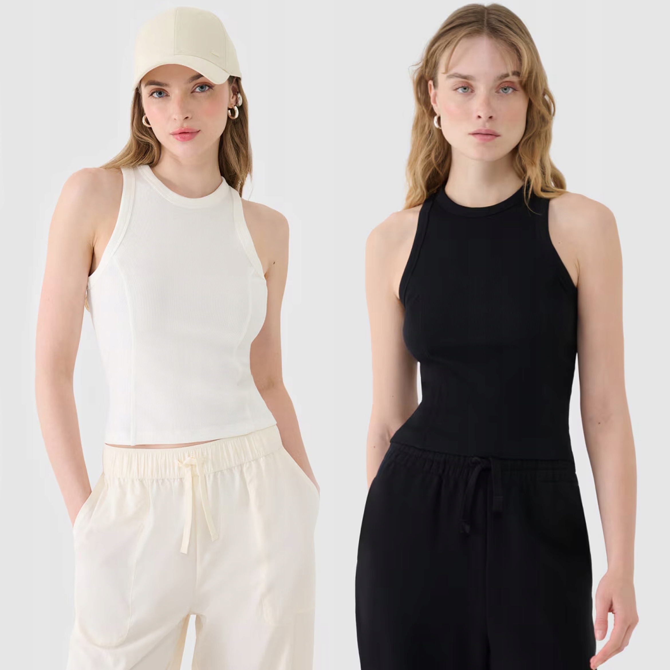 Zestaw Topów Damskich 2-PAK Slim FIt Prążkowany Dzianinowy Biały Czarny Xs