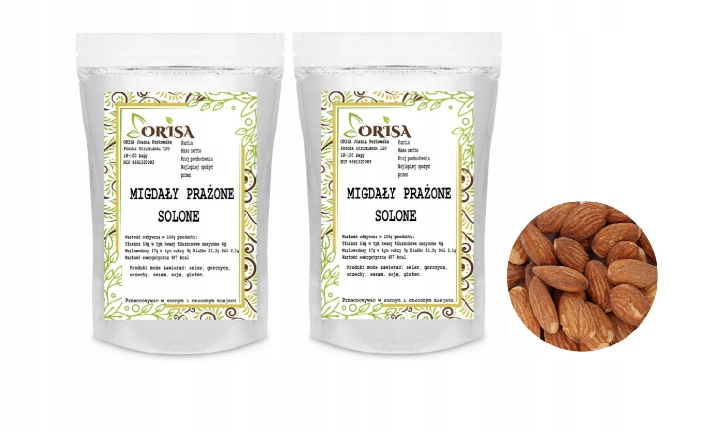 Migdały prażone solone 1kg x 2 całe nieblanszowane przekąska słona 2kg