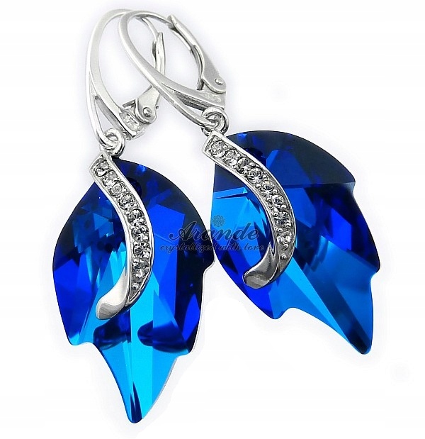 Krystalické Náušnice Blue Leaf Senti Stříbro Arande