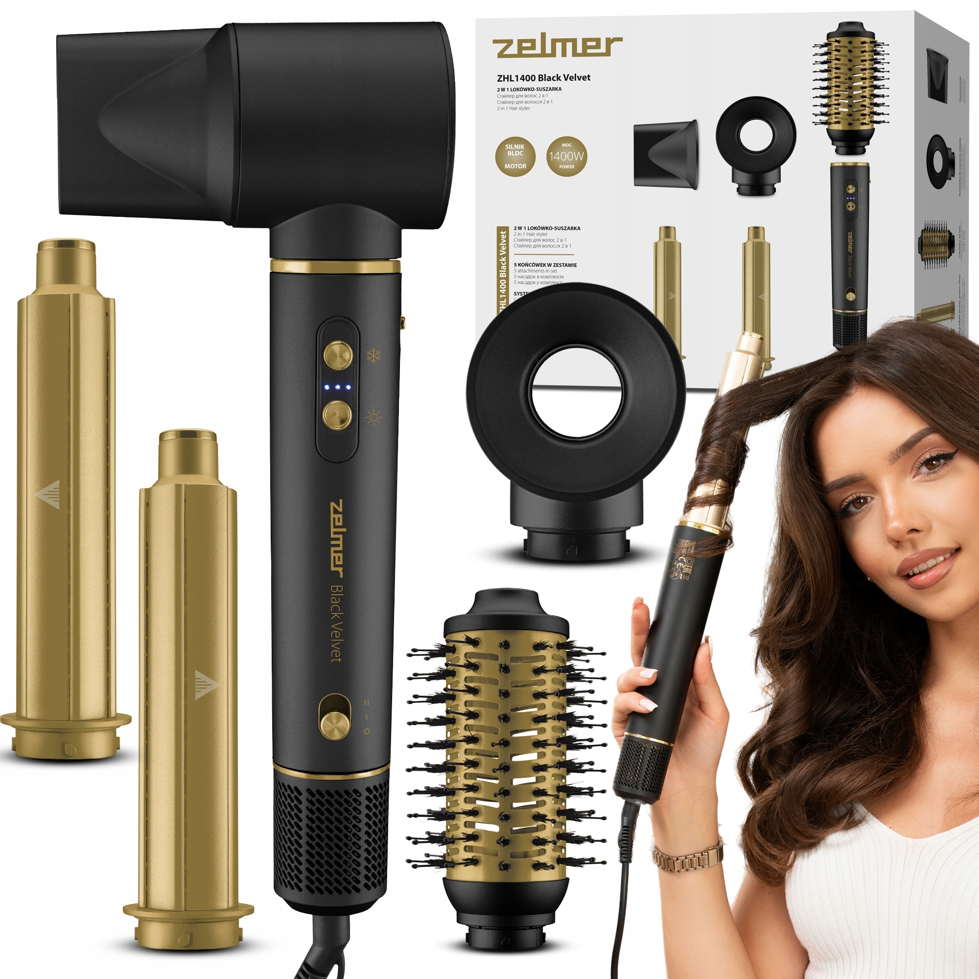 Lokówko-suszarka Zelmer 5W1 Wielofunkcyjna Ceramiczna Jonizacja 1400W