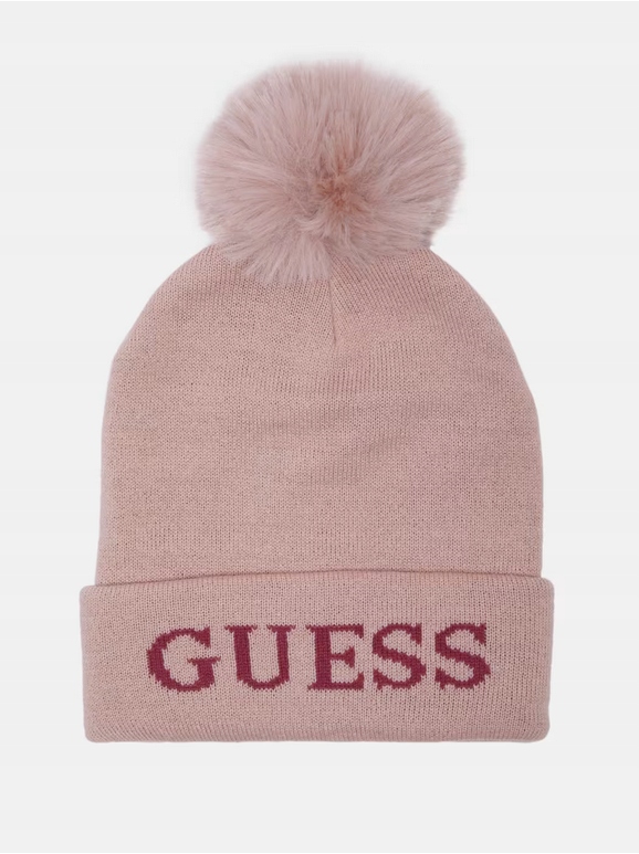 Guess dámská čepice Logo Pom růžová